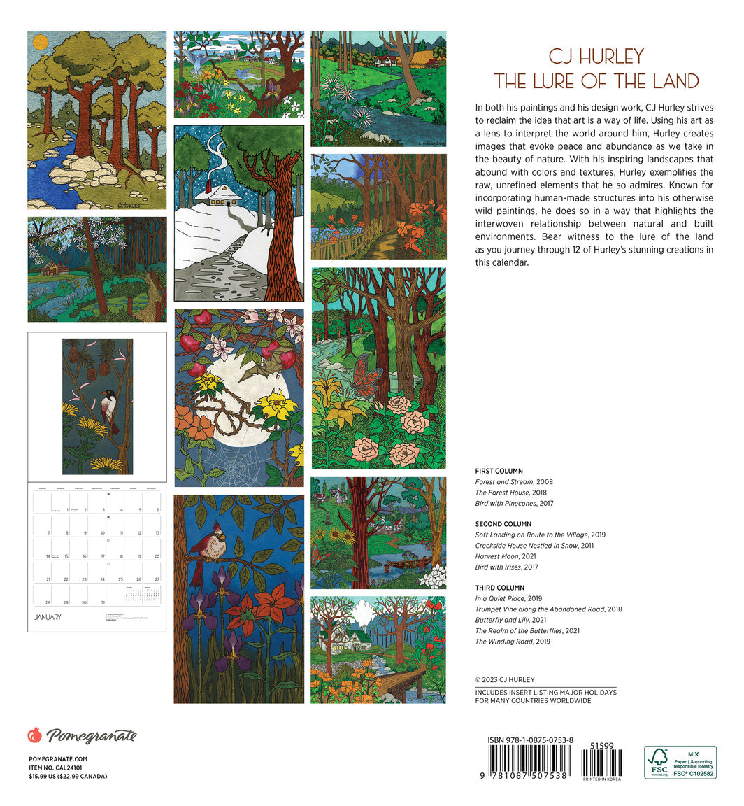 CJ Hurley The Lure Of The Land 2024 Wall Calendar    