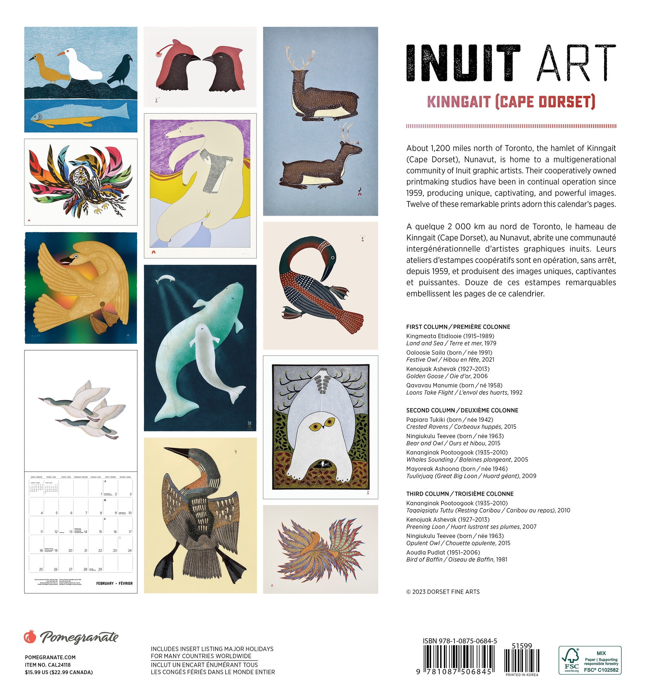 Inuit Art  Kinngait (Cape Dorset) 2024 Wall Calendar    