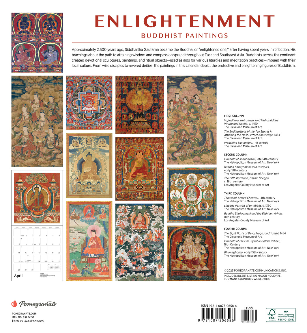 Enlightenment Buddhist Paintings 2024 Wall Calendar    