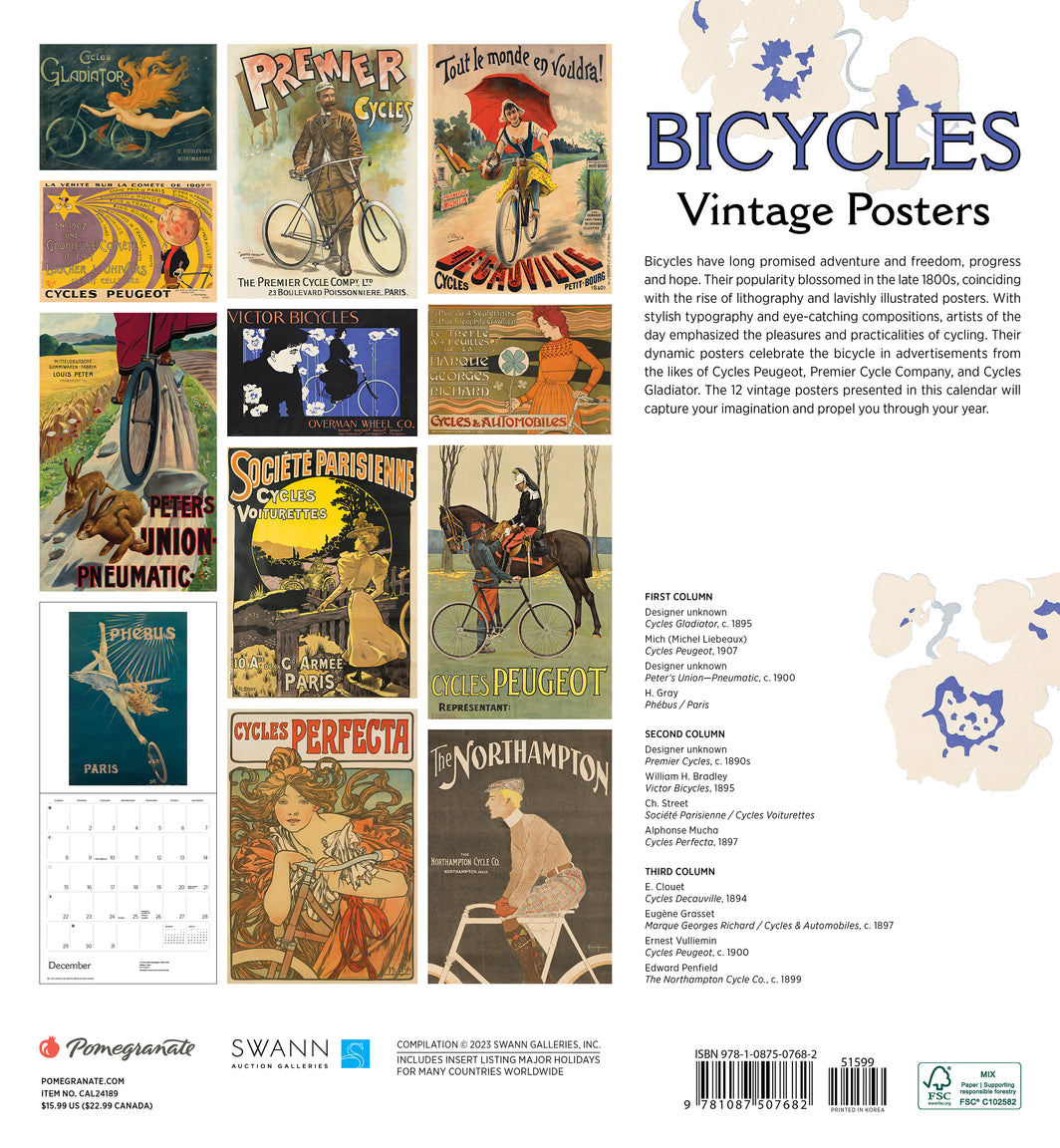 Bicycles Vintage Posters 2024 Wall Calendar    