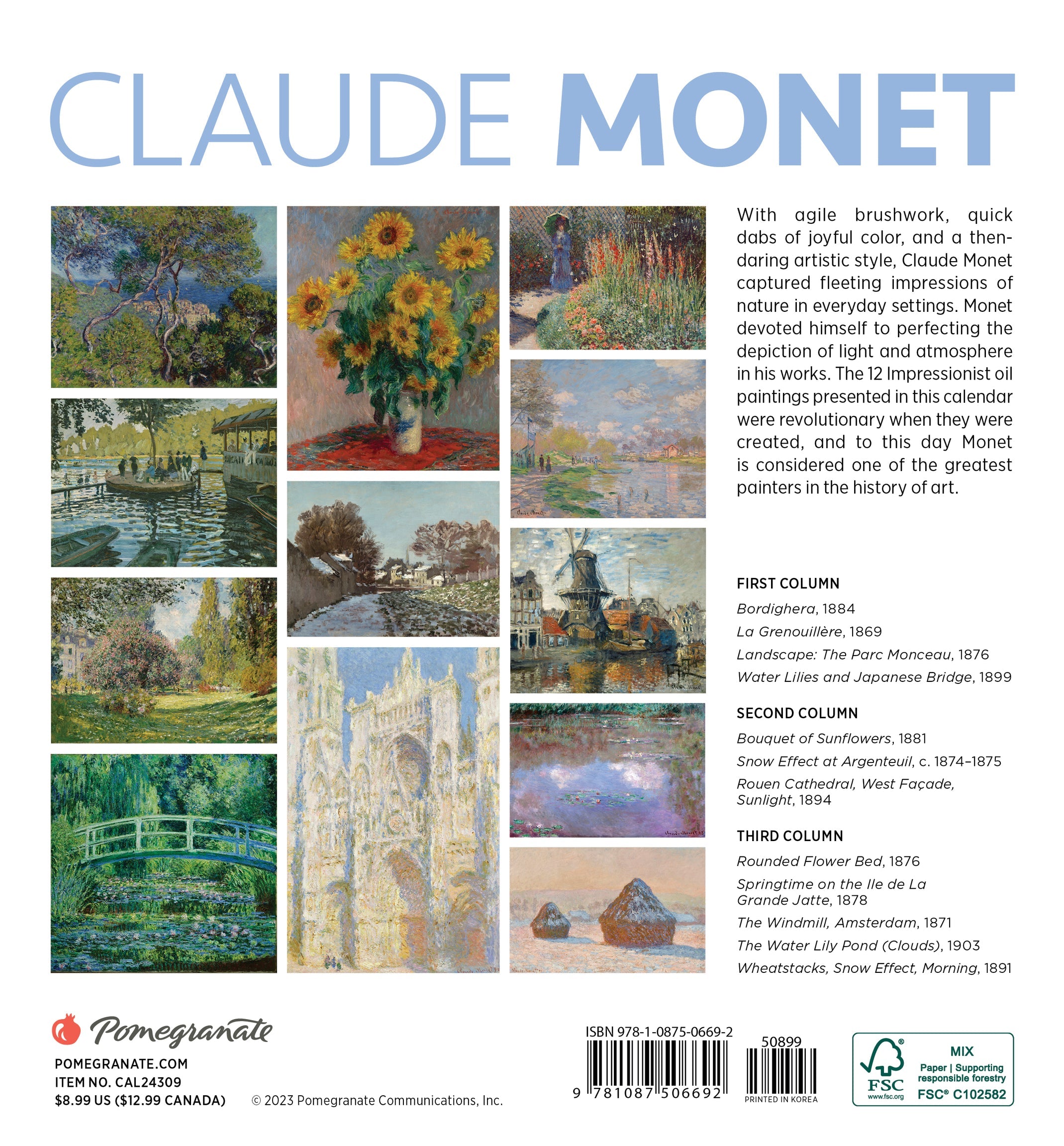 Claude Monet 2024 Mini Wall Calendar    