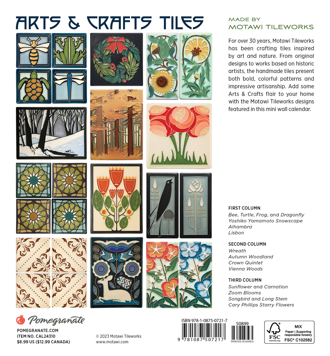 Arts & Crafts Tiles Made by Motawi Tileworks 2024 Mini Wall Calendar    