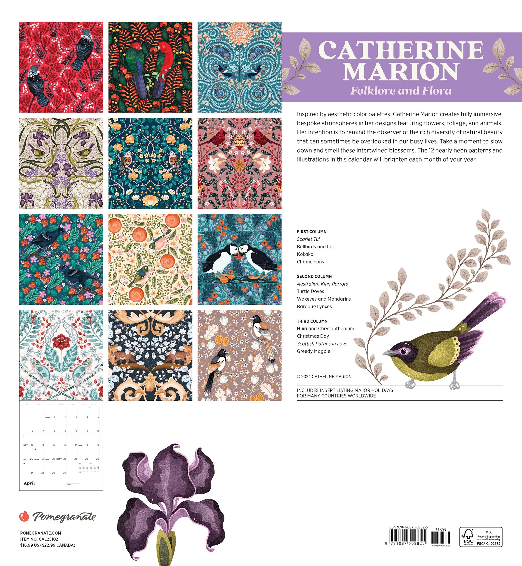 Catherine Marion Folklore and Flora 2025 Wall Calendar    