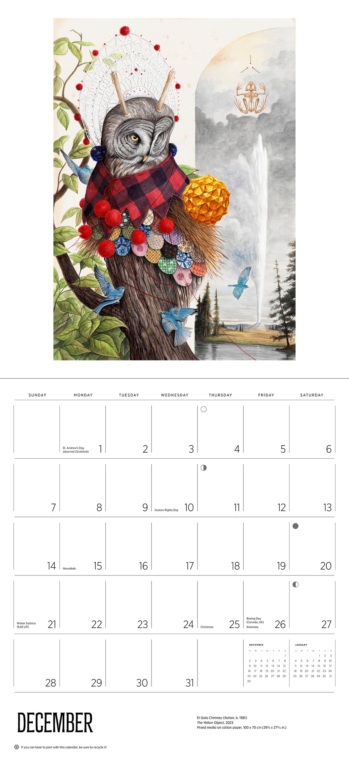 El Gato Chimney Avian Enigmas 2025 Wall Calendar    