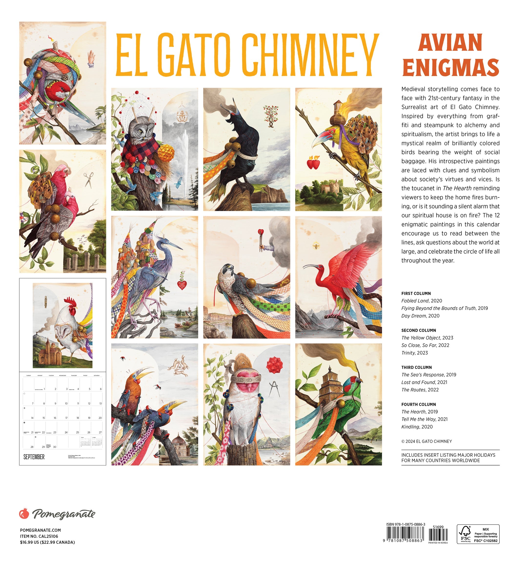 El Gato Chimney Avian Enigmas 2025 Wall Calendar    