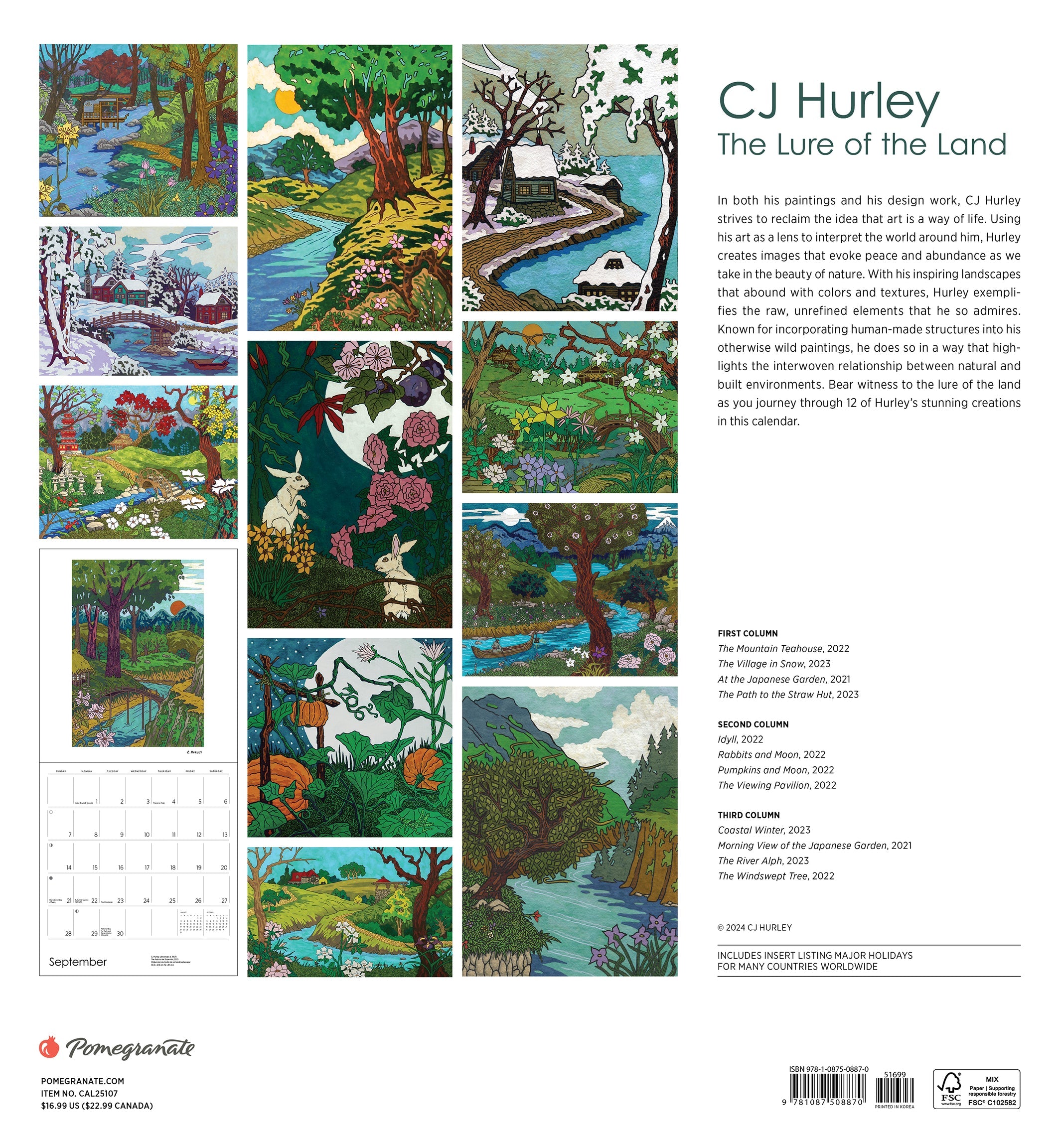 CJ Hurley The Lure of The Land 2025 Wall Calendar    