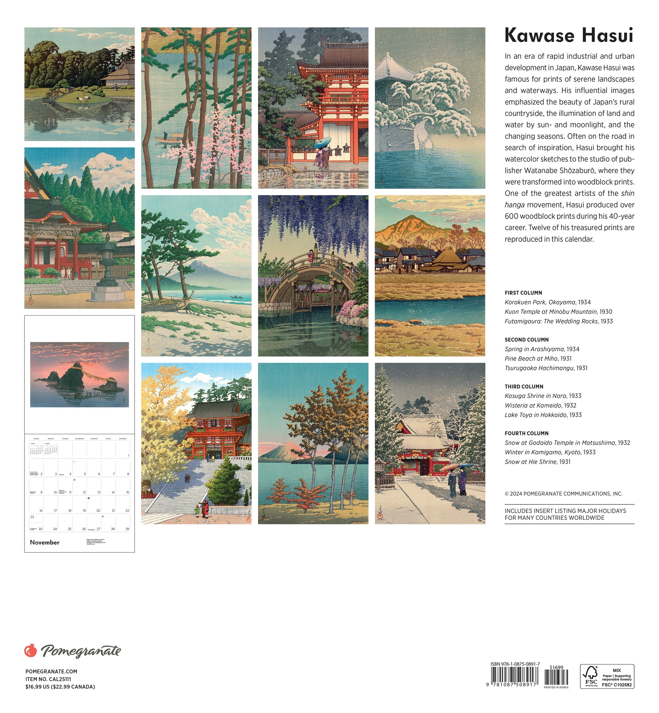 Kawase Hasui 2025 Wall Calendar    