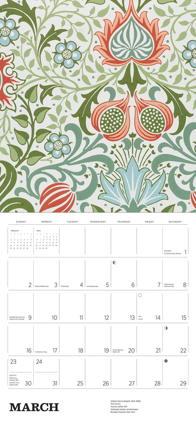 William Morris Arts & Crafts Designs 2025 Wall Calendar    