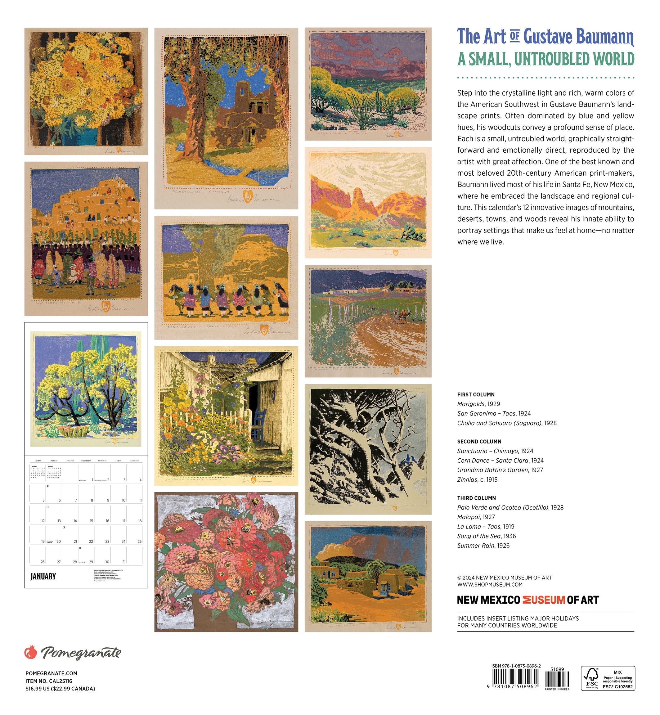 A Small, Untroubled World The Art of Gustave Baumann 2025 Wall Calendar    