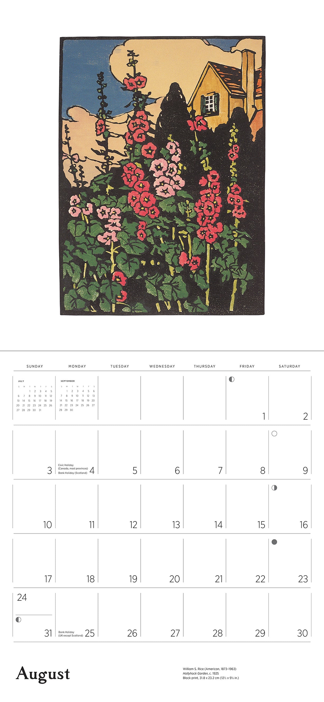 Arts & Crafts Block Prints by William S. Rice 2025 Wall Calendar    