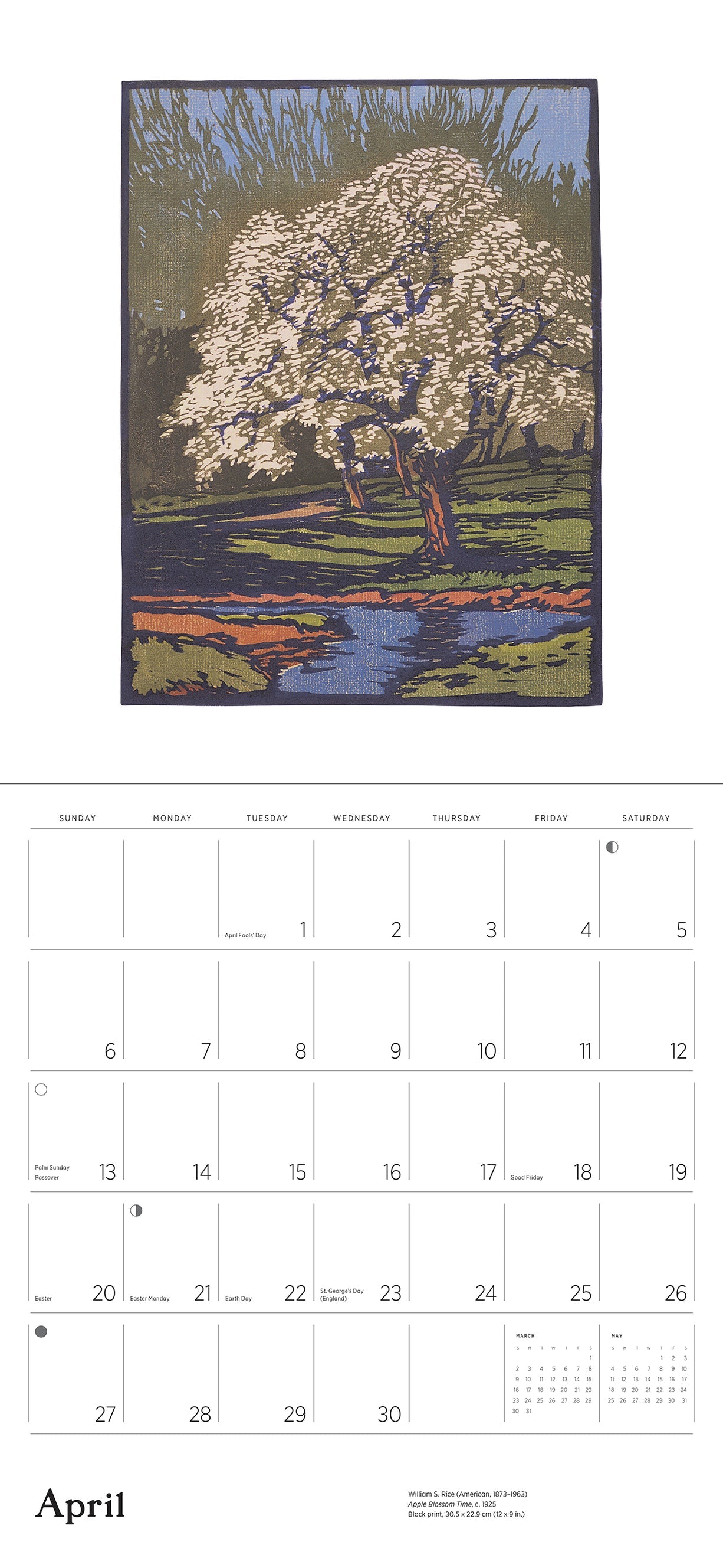 Arts & Crafts Block Prints by William S. Rice 2025 Wall Calendar    