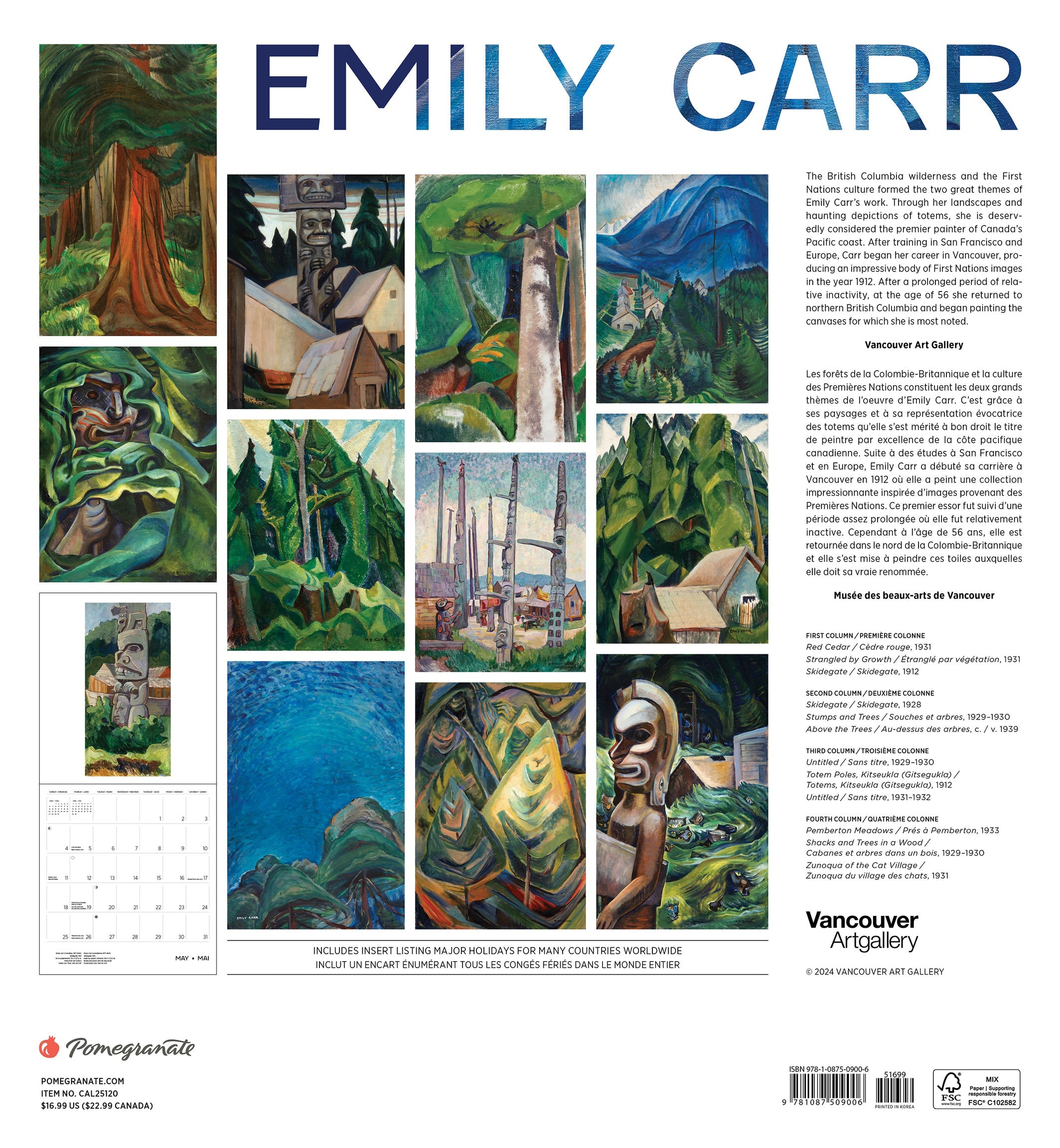 Emily Carr 2025 Wall Calendar    