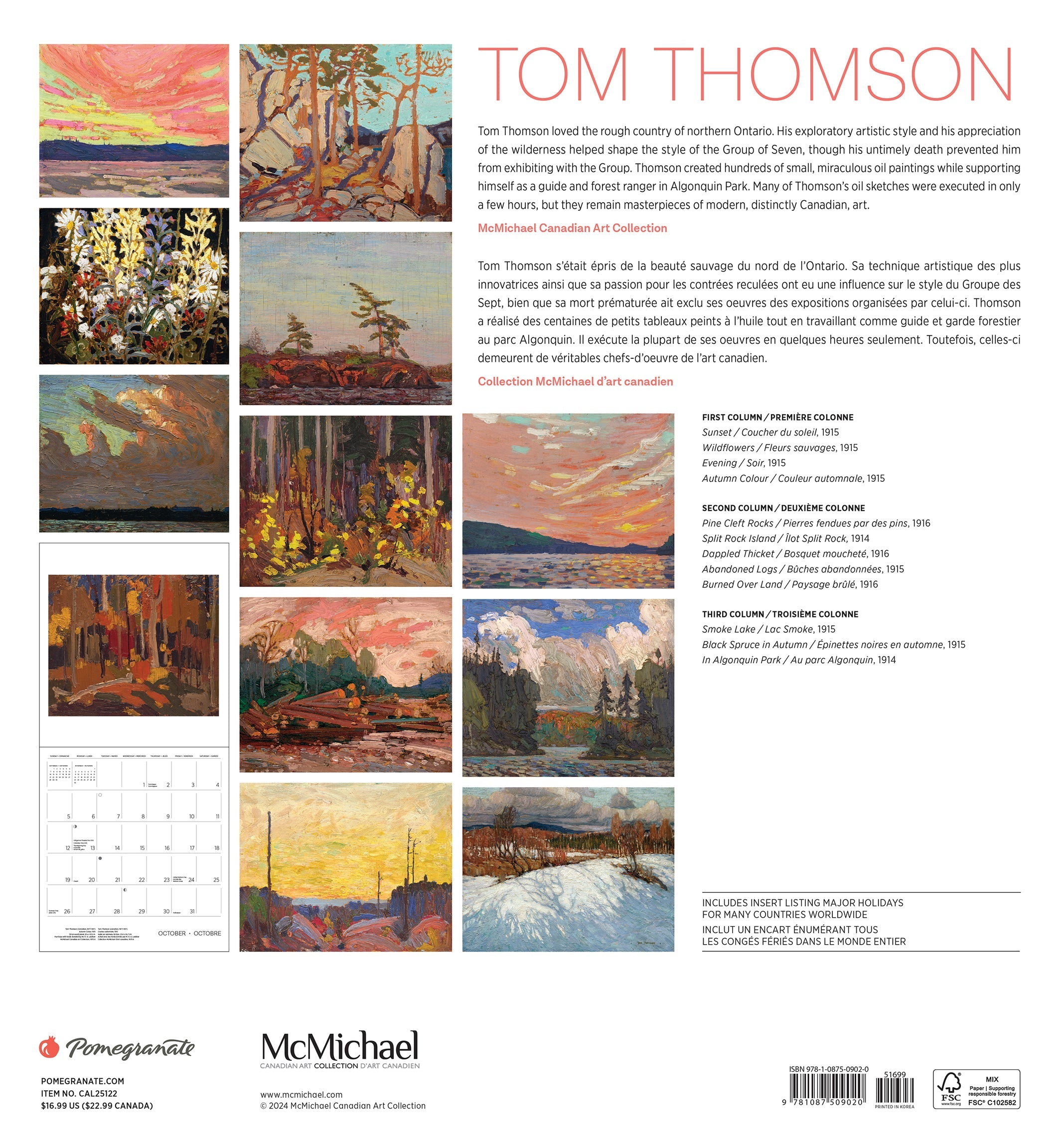 Tom Thomson 2025 Wall Calendar    