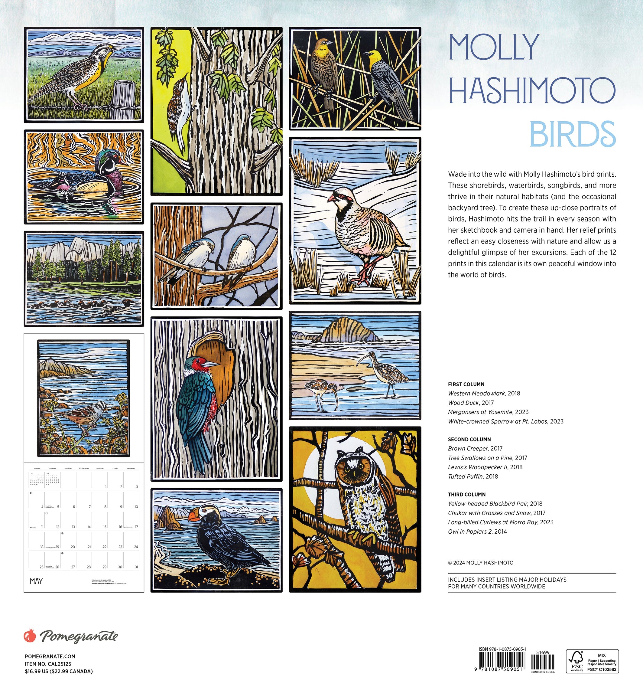 Molly Hashimoto Birds 2025 Wall Calendar    