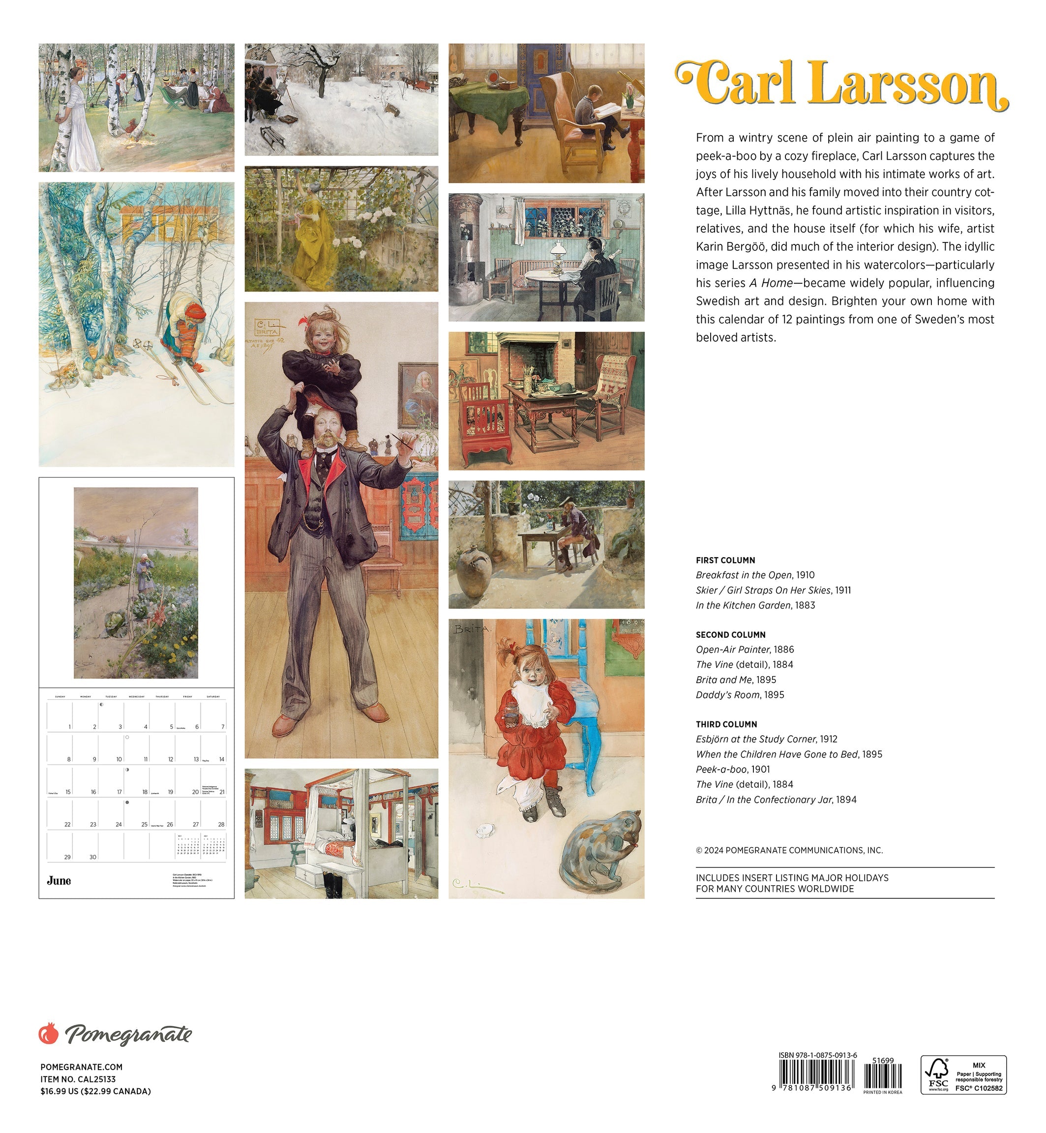 Carl Larsson 2025 Wall Calendar    