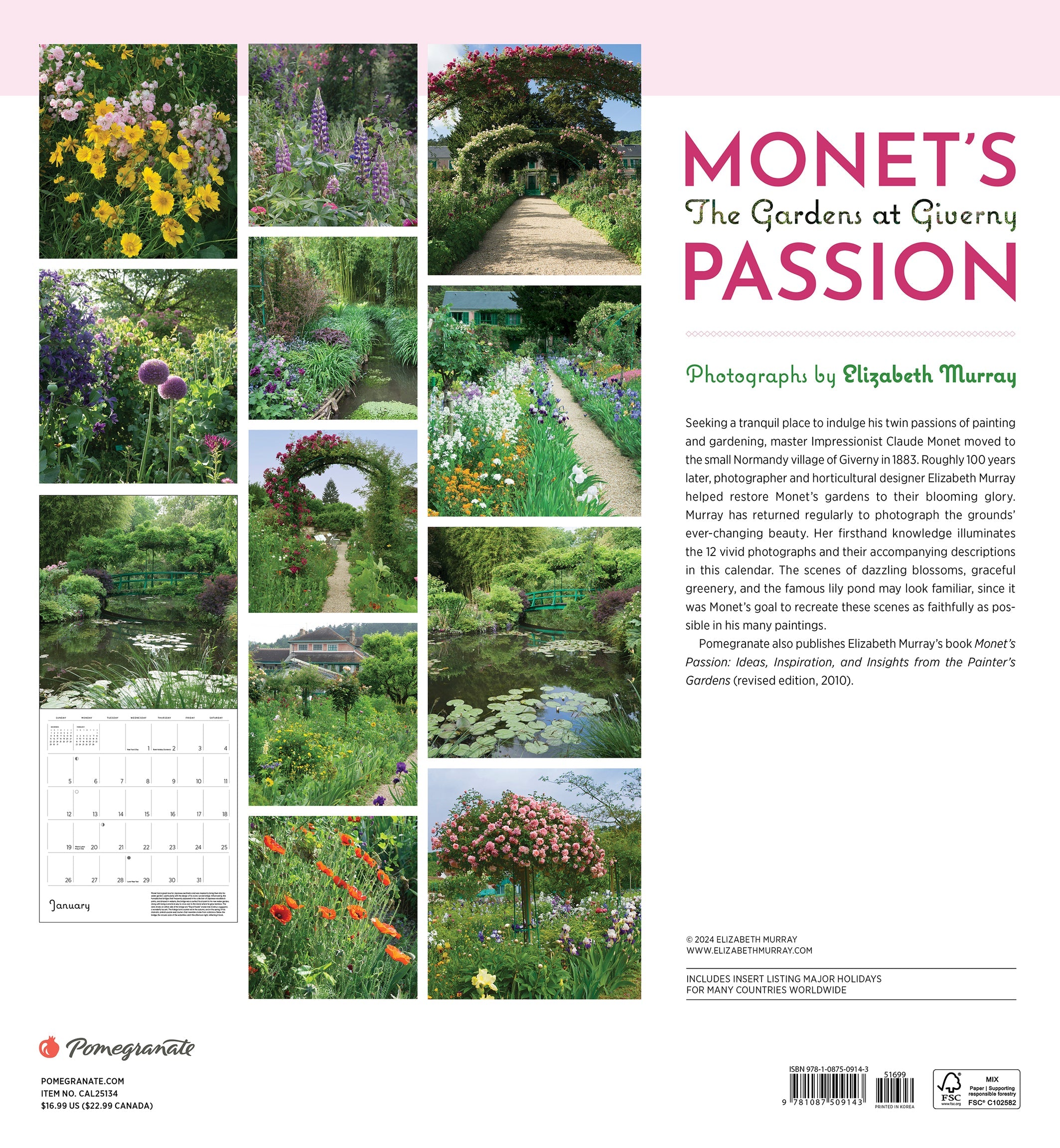 Monet's Passion - The Gardens at Giverny 2025 Wall Calendar    