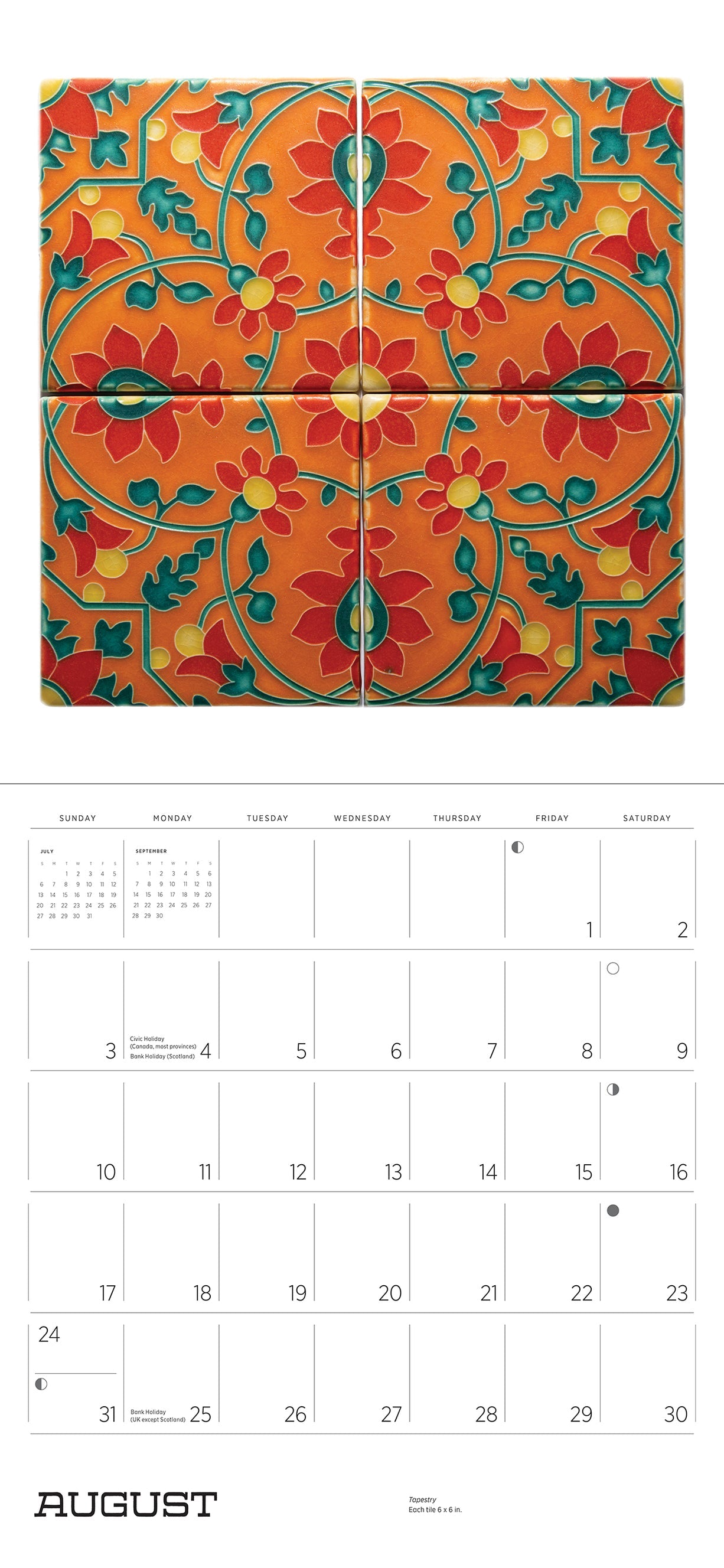 Arts & Crafts Tiles 2025 Wall Calendar    