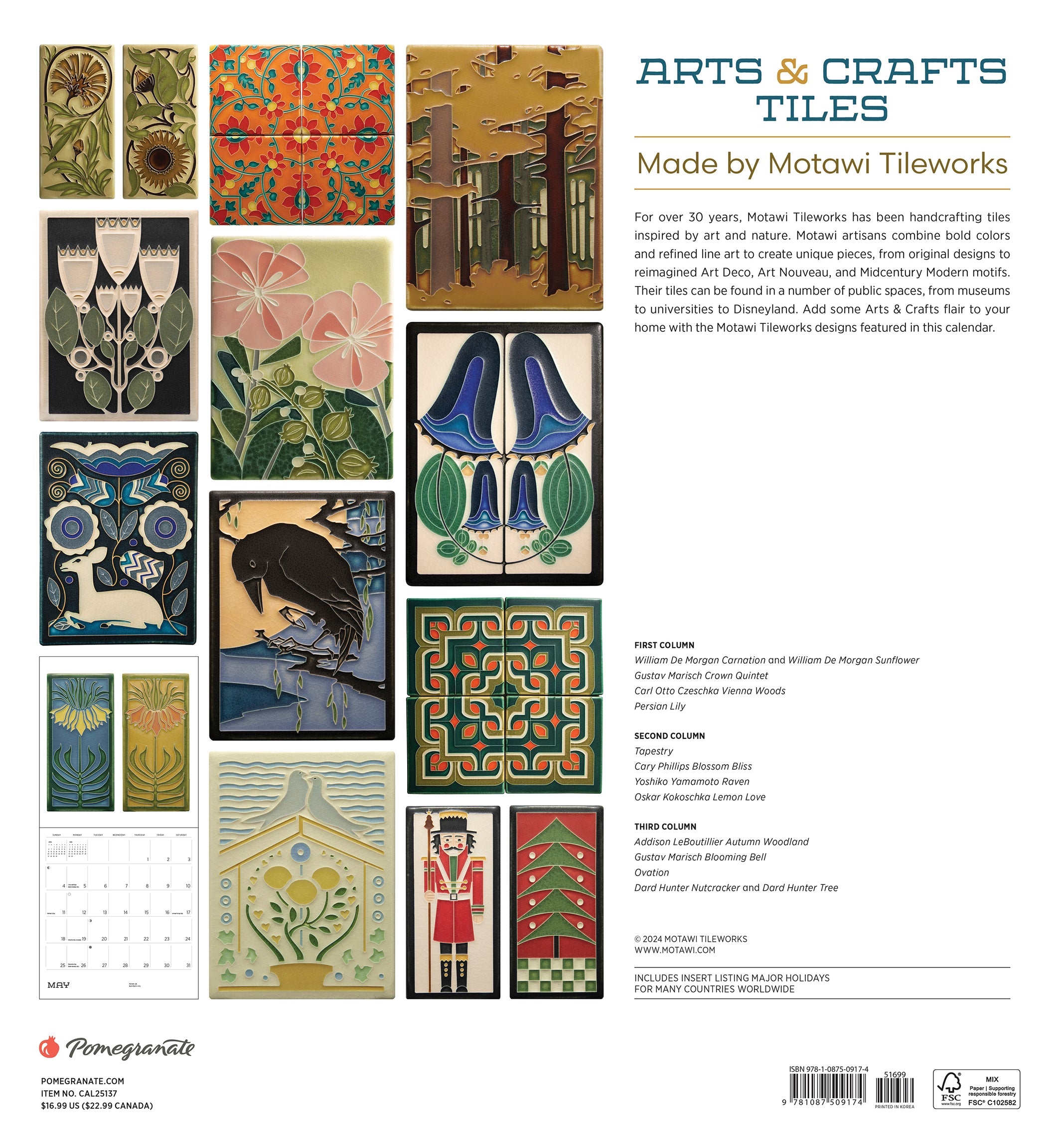 Arts & Crafts Tiles 2025 Wall Calendar    