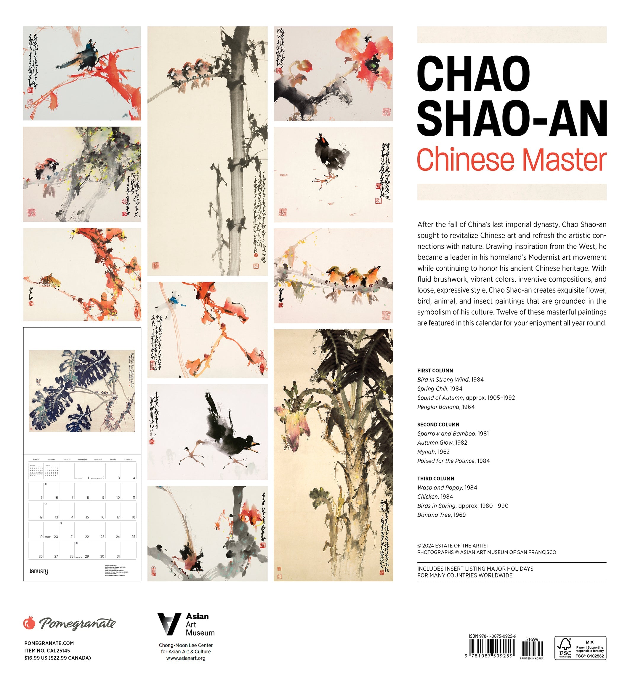 Chao Shan-an Chinese Master 2025 Wall Calendar    