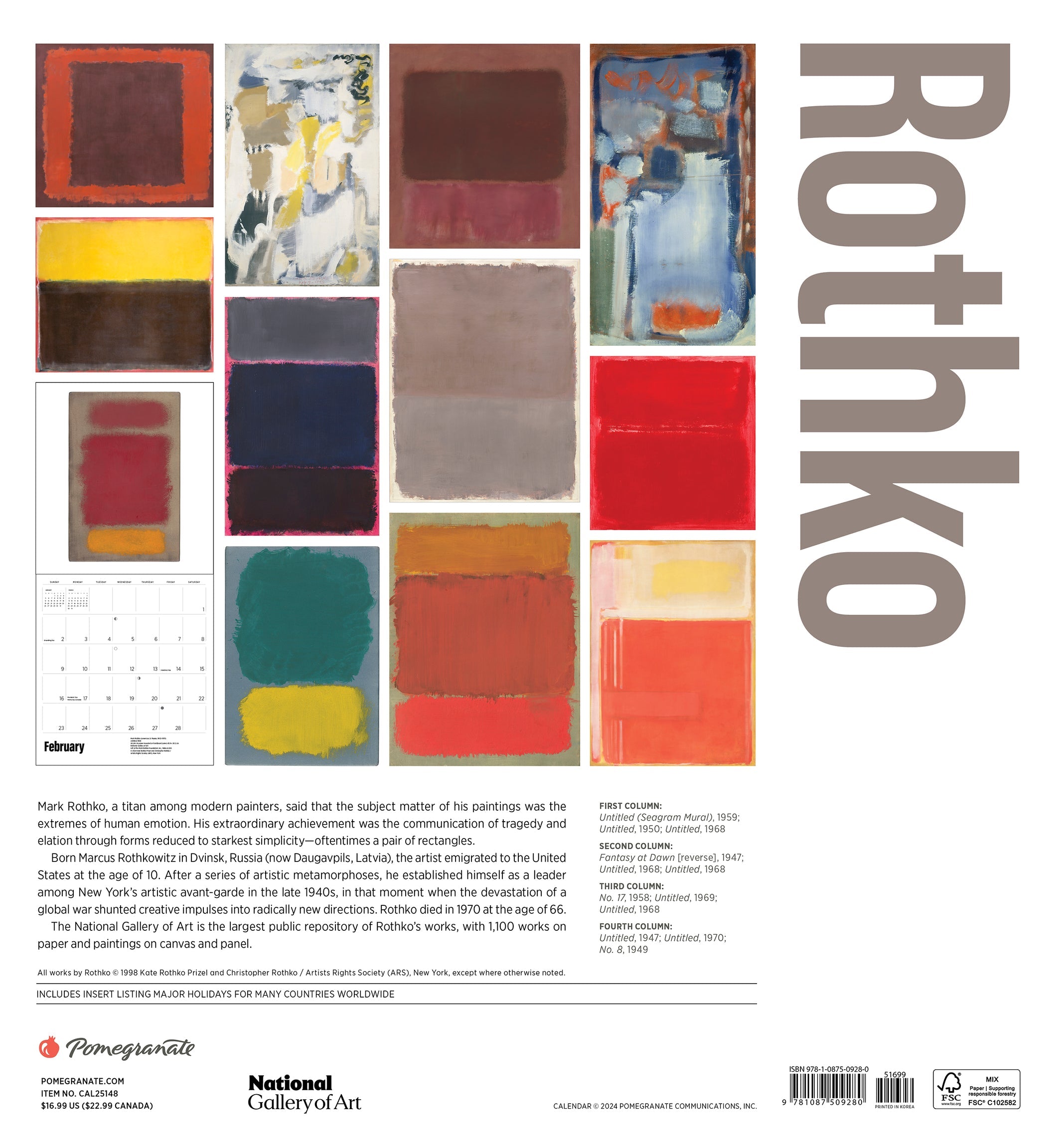 Rothko 2025 Wall Calendar    