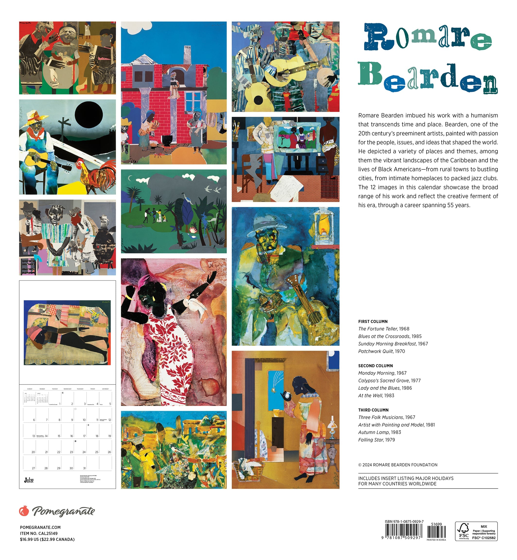 Romare Bearden 2025 Wall Calendar    