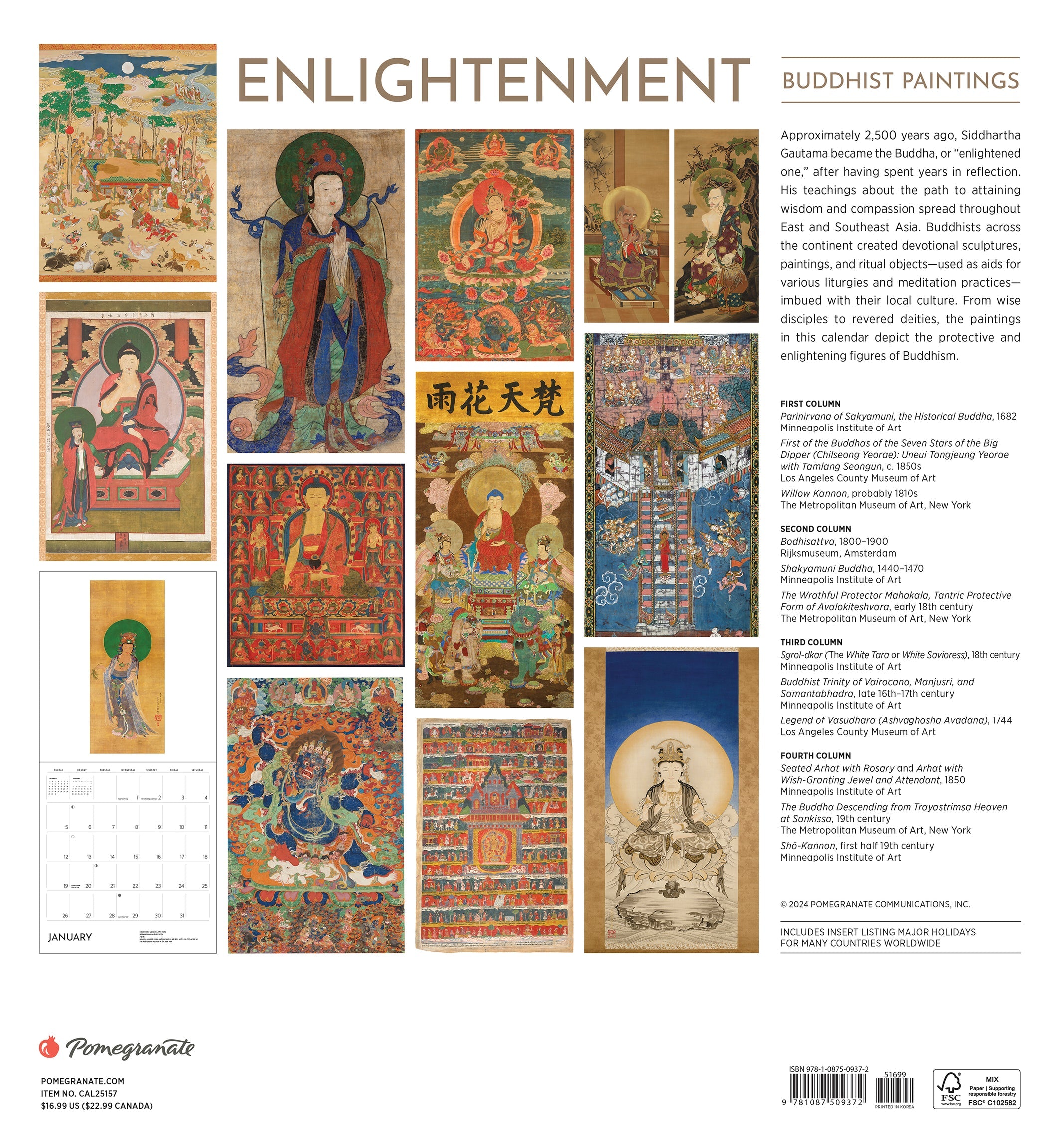 Enlightenment: 2025 Buddhist Paintings Wall Calendar    