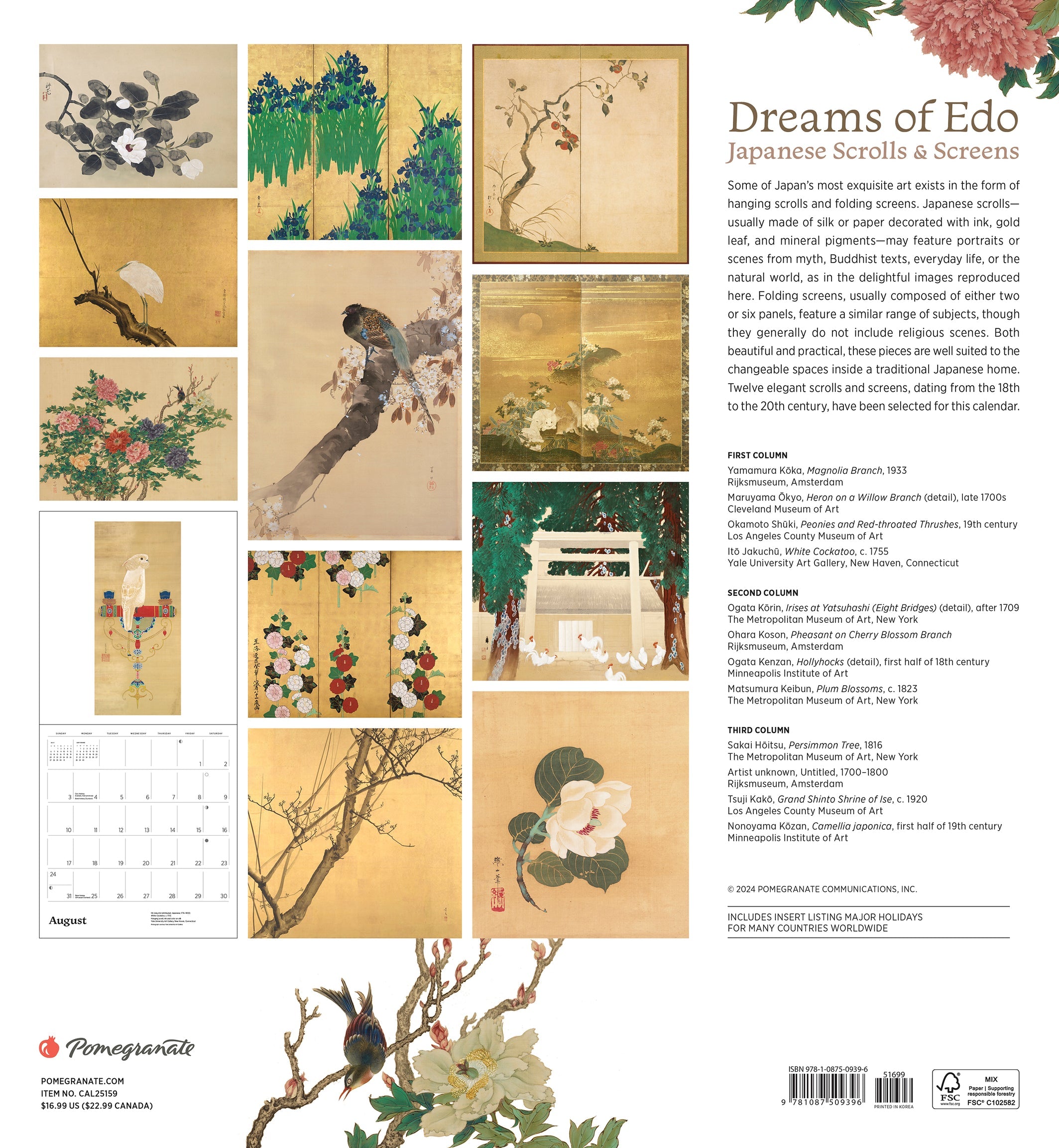 Dreams of Edo - Japanese Scrolls & Screens 2025 Wall Calendar    