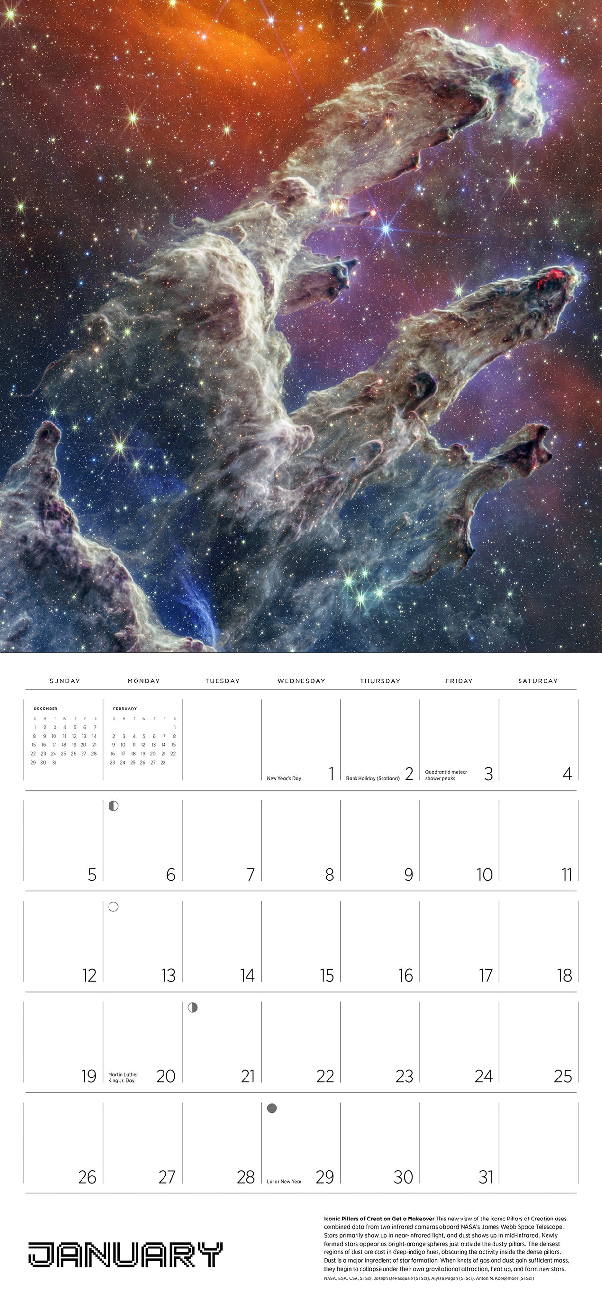 Space - Views From The Hubble and James Webb Telescopes 2025 Wall Calendar    