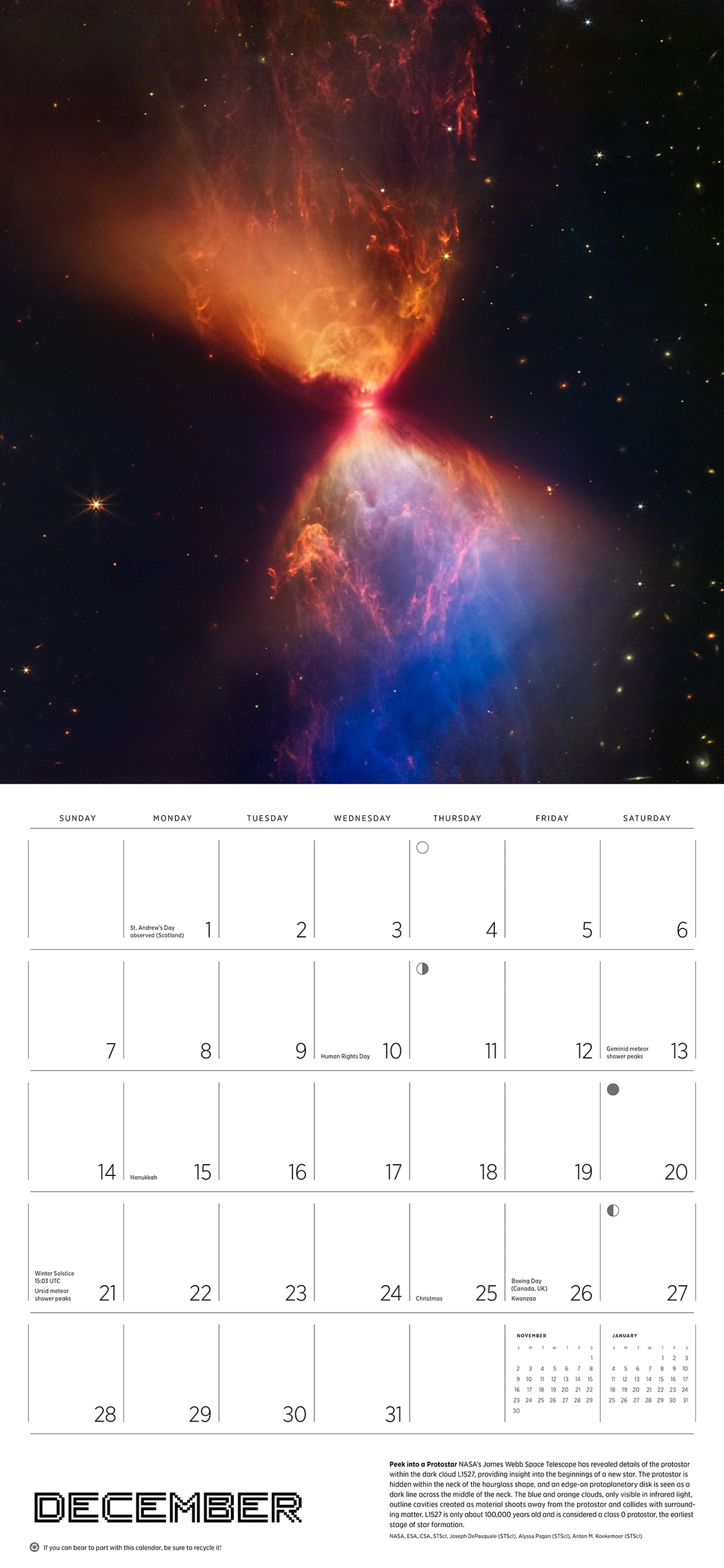 Space - Views From The Hubble and James Webb Telescopes 2025 Wall Calendar    