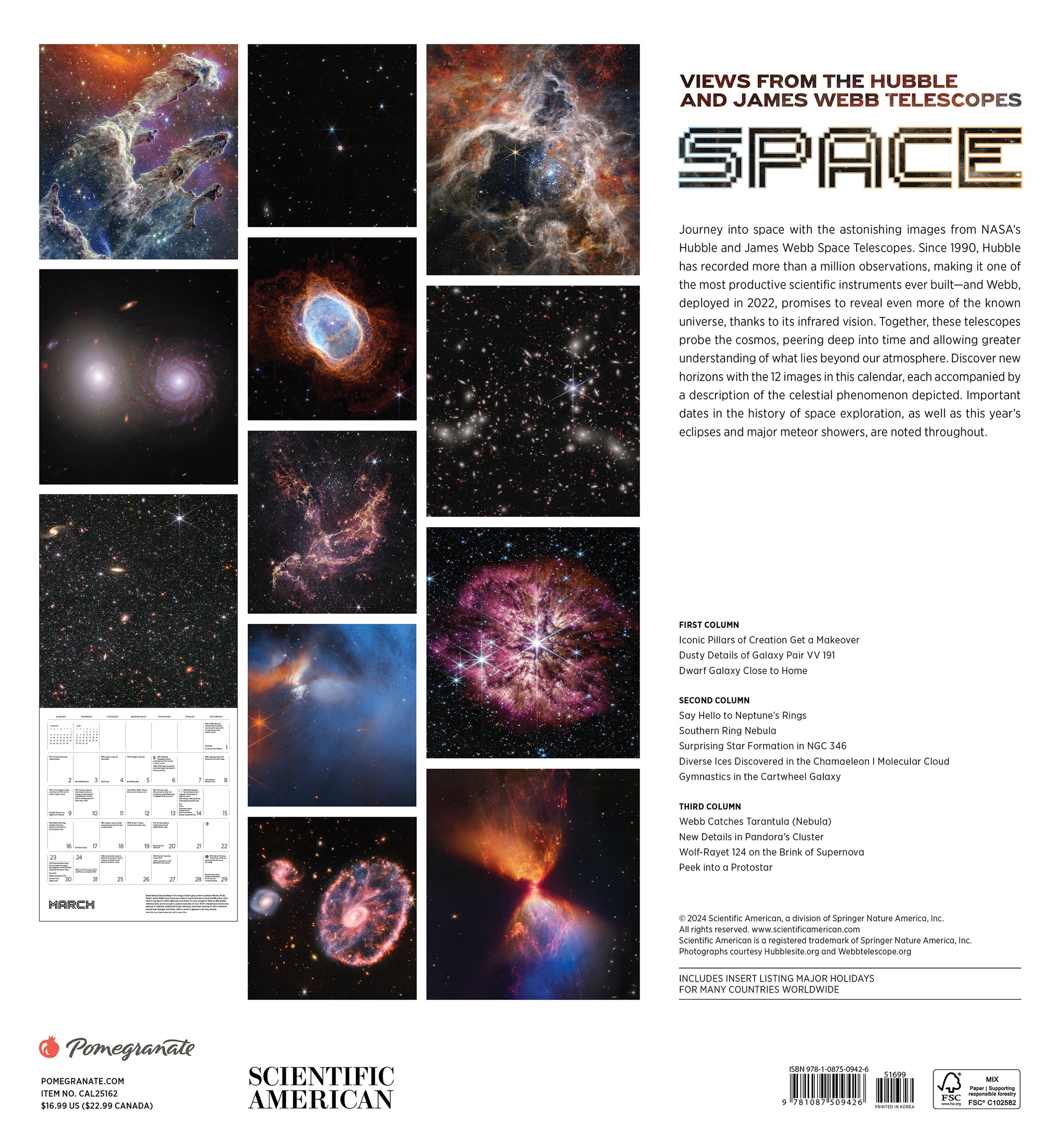 Space - Views From The Hubble and James Webb Telescopes 2025 Wall Calendar    