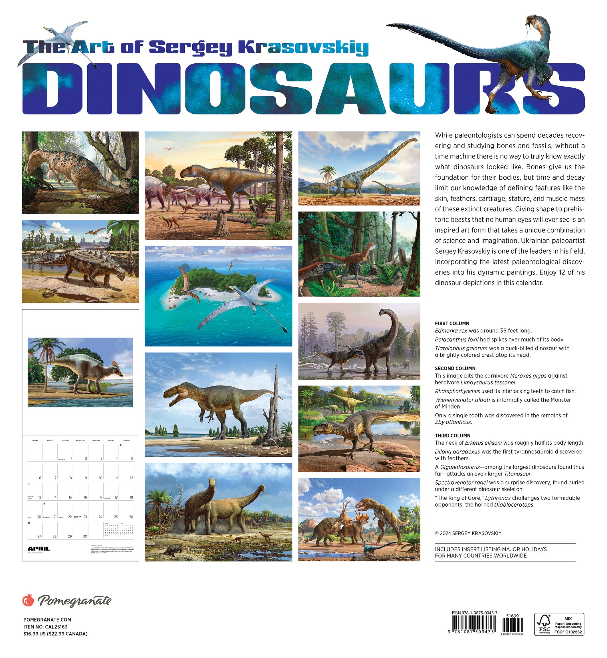 Dinosaurs: The Art of Sergey Krasovskiy 2025 Wall Calendar    