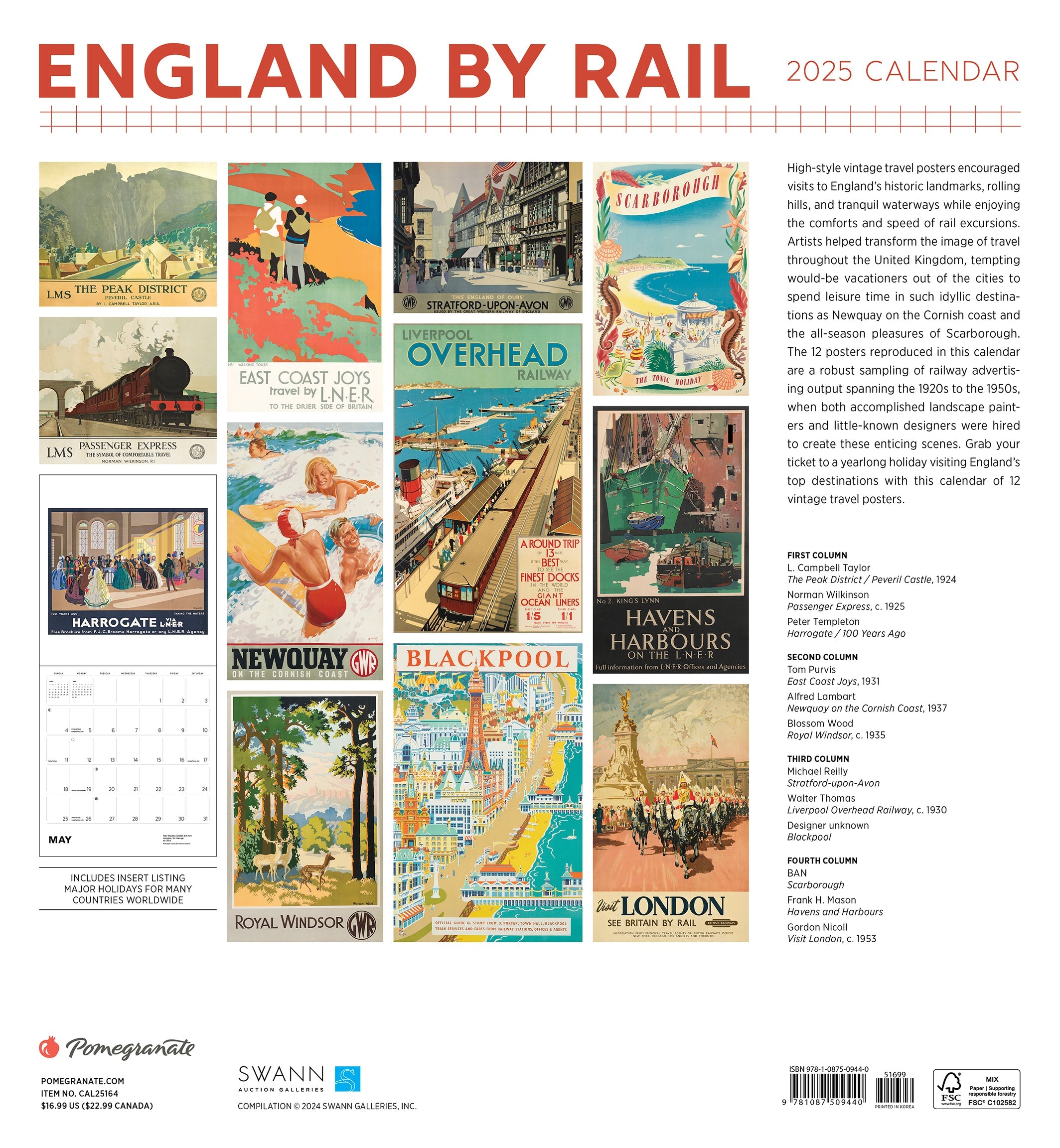 England By Rail 2025 Wall Calendar    