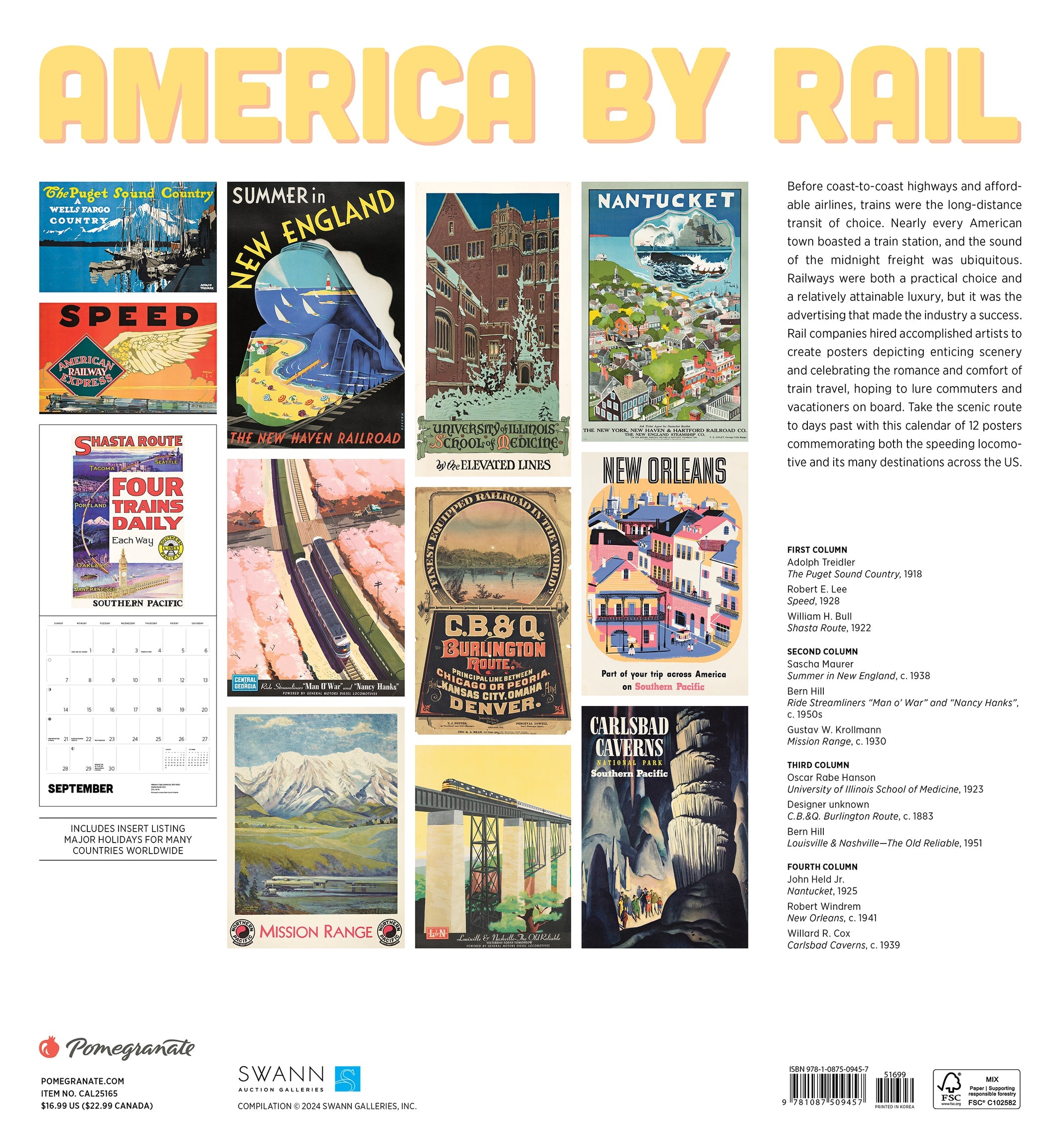 America By Rail 2025 Wall Calendar    