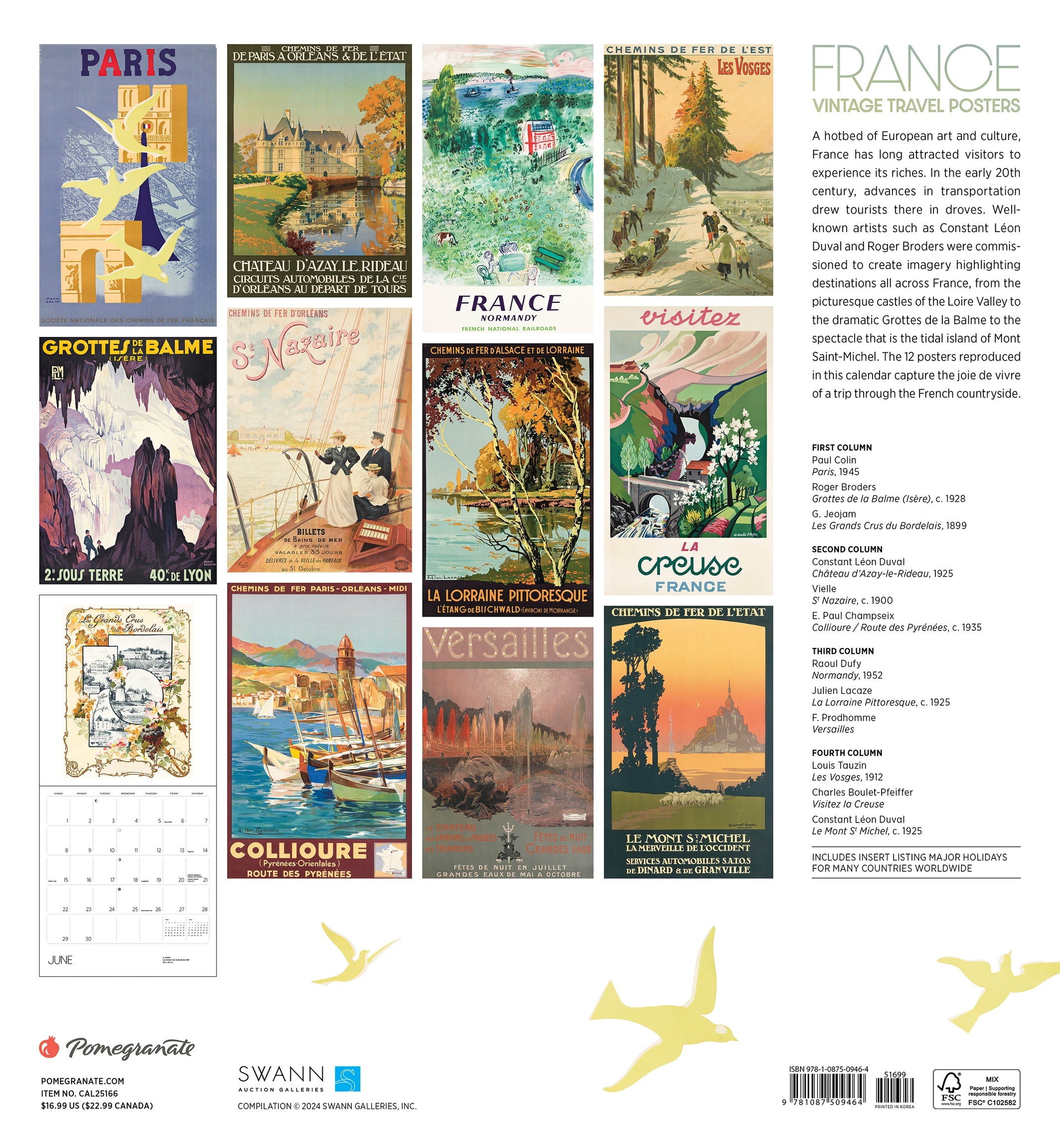 France: Vintage Travel Posters 2025 Wall Calendar    