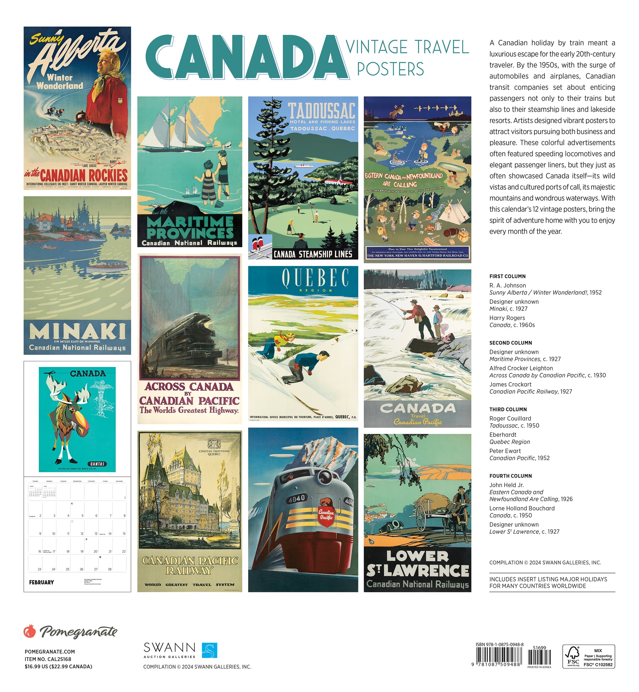 Canada Vintage Travel Posters 2025 Wall Calendar    