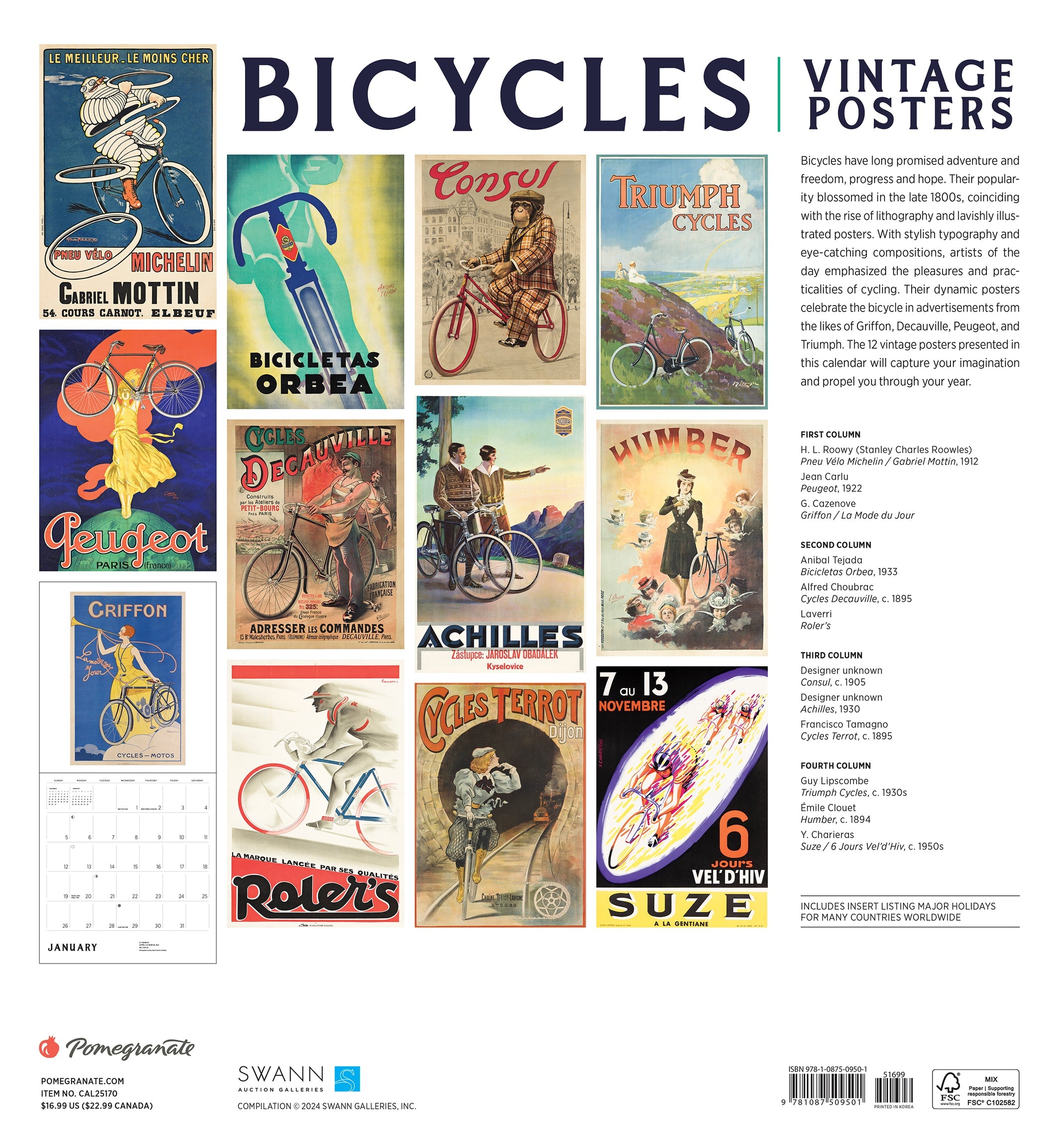 Bicycles Vintage Posters 2025 Wall Calendar    