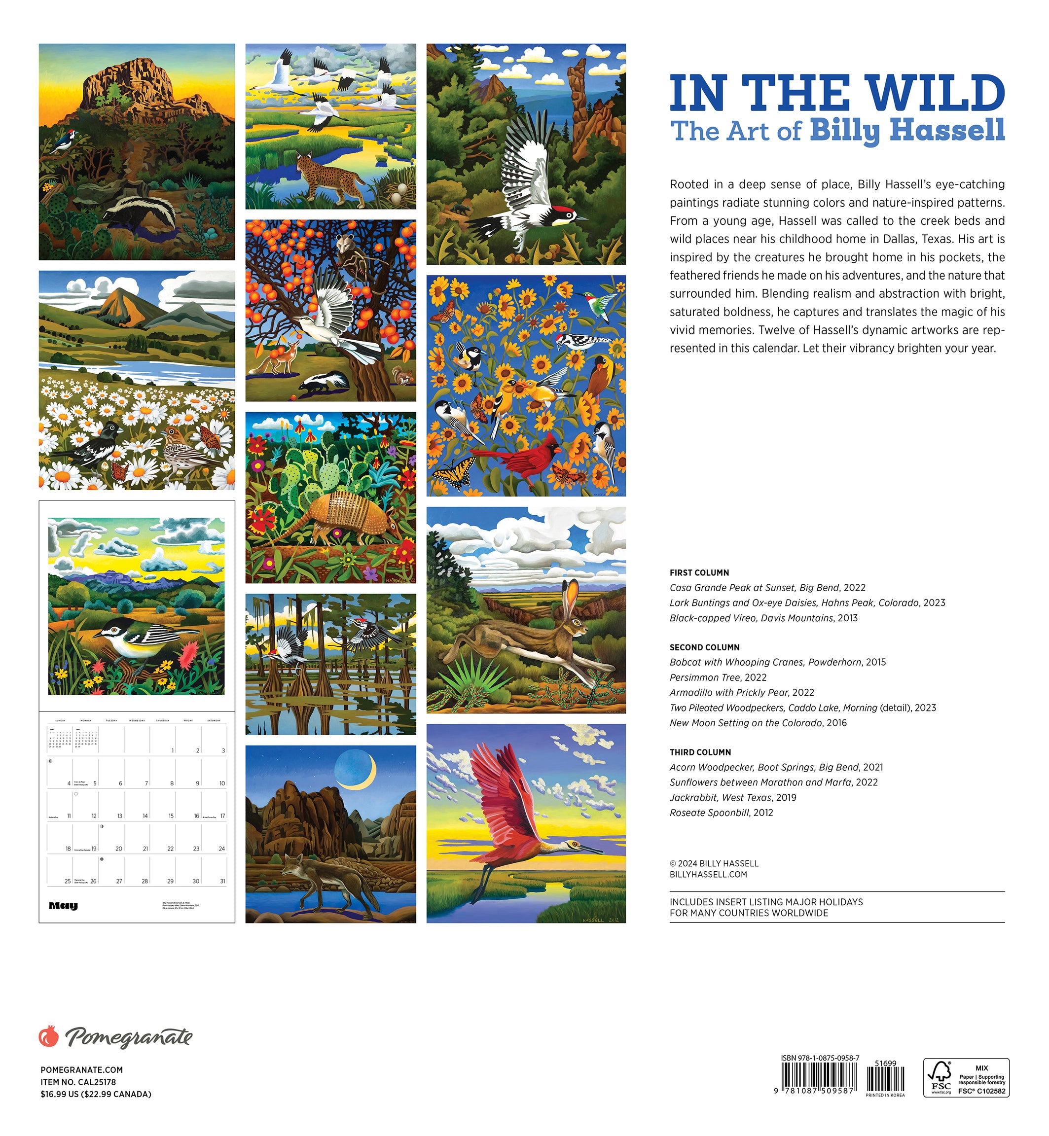 In The Wild The Art of Billy Hassell 2025 Wall Calendar    