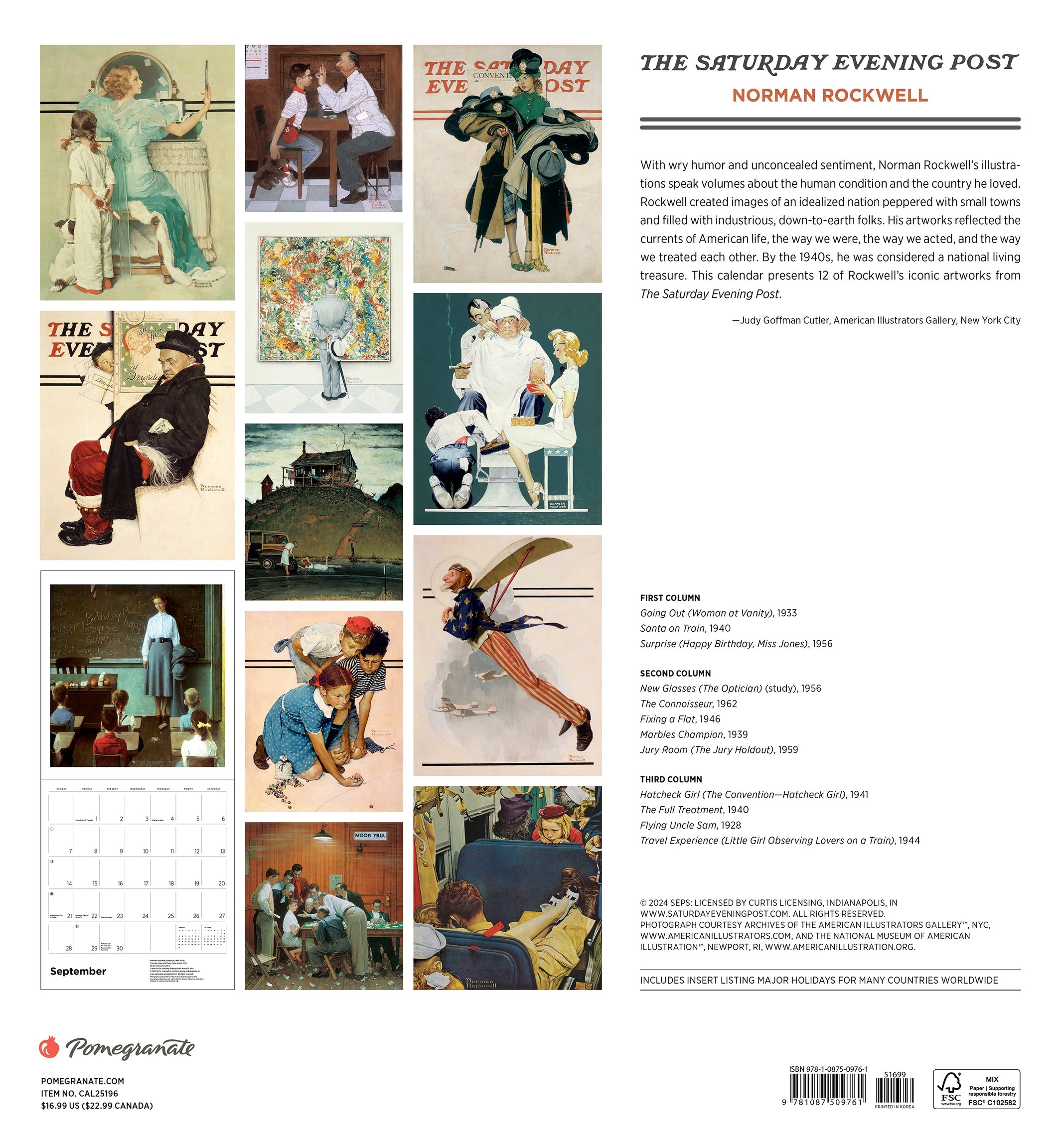 Norman Rockwell The Saturday Evening Post 2025 Wall Calendar    