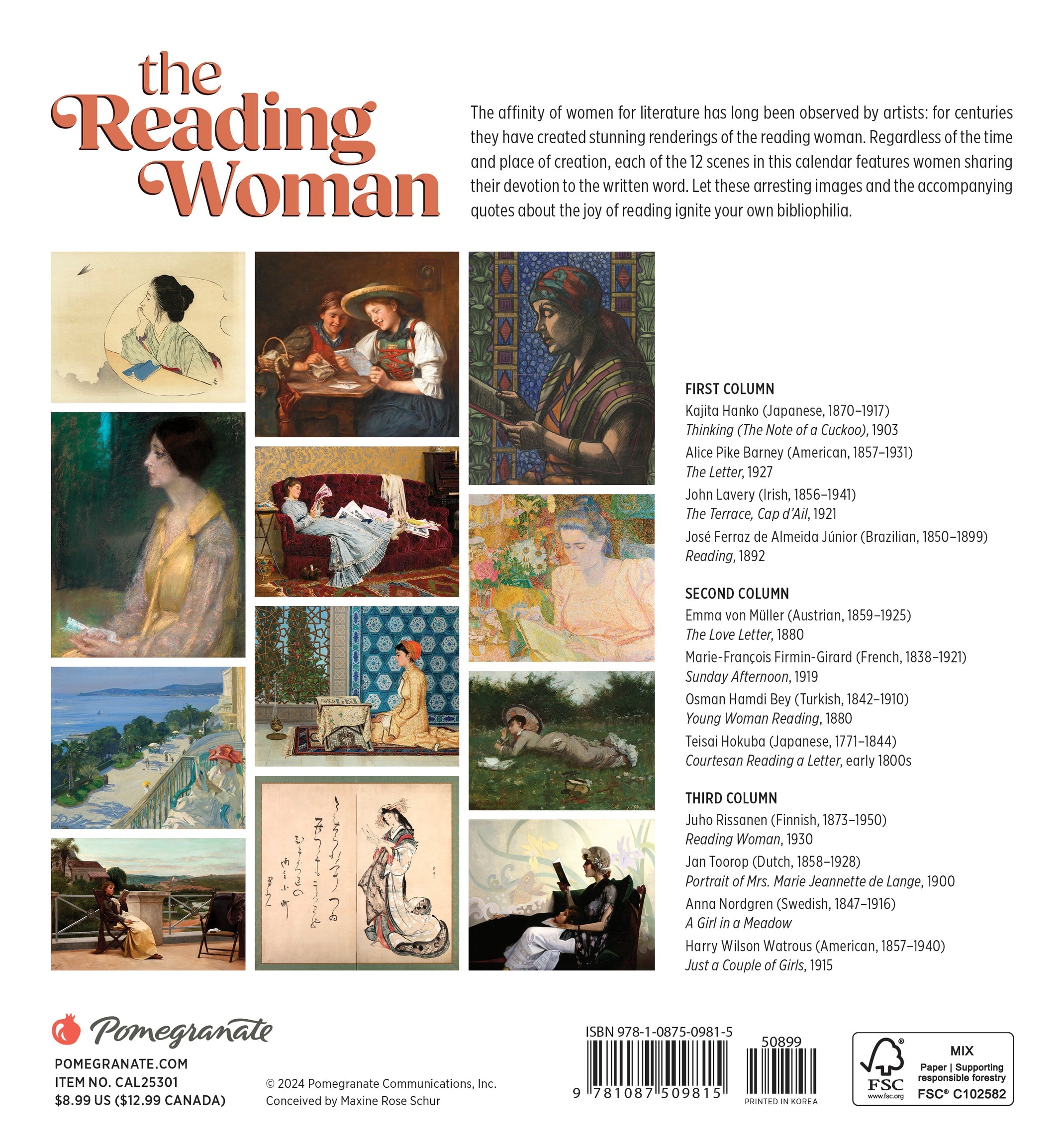 The Reading Woman 2025 Mini Wall Calendar    