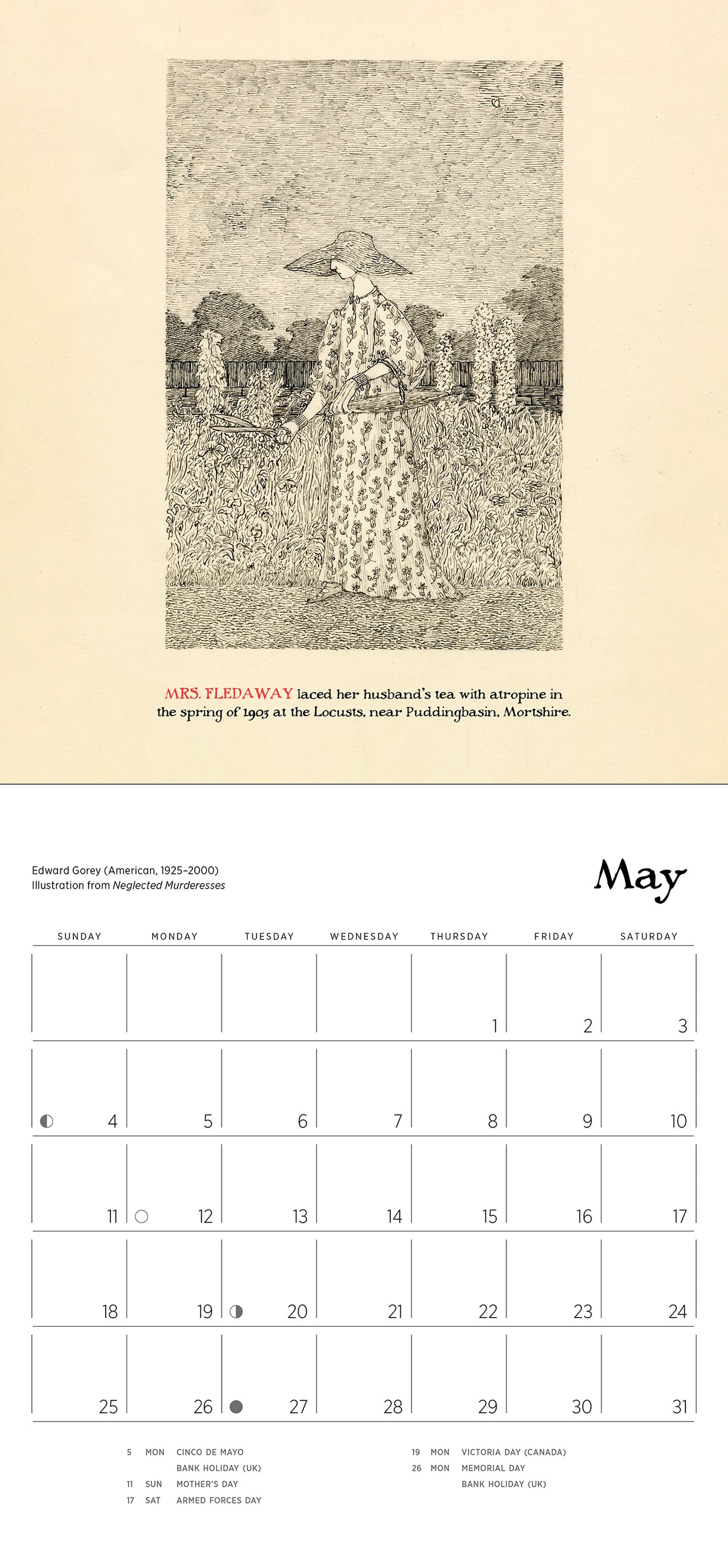 Edward Gorey Neglected Murderesses 2025 Mini Wall Calendar    