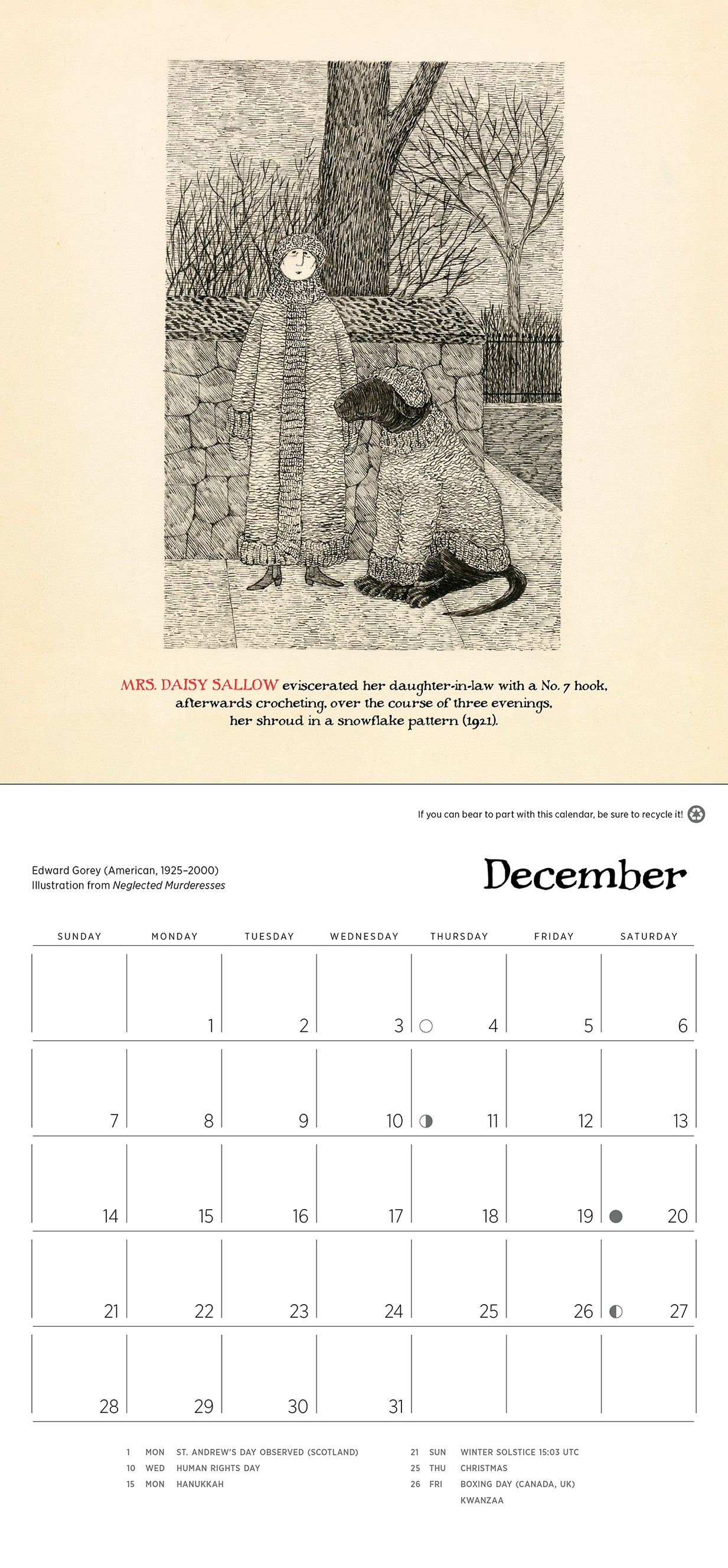 Edward Gorey Neglected Murderesses 2025 Mini Wall Calendar    