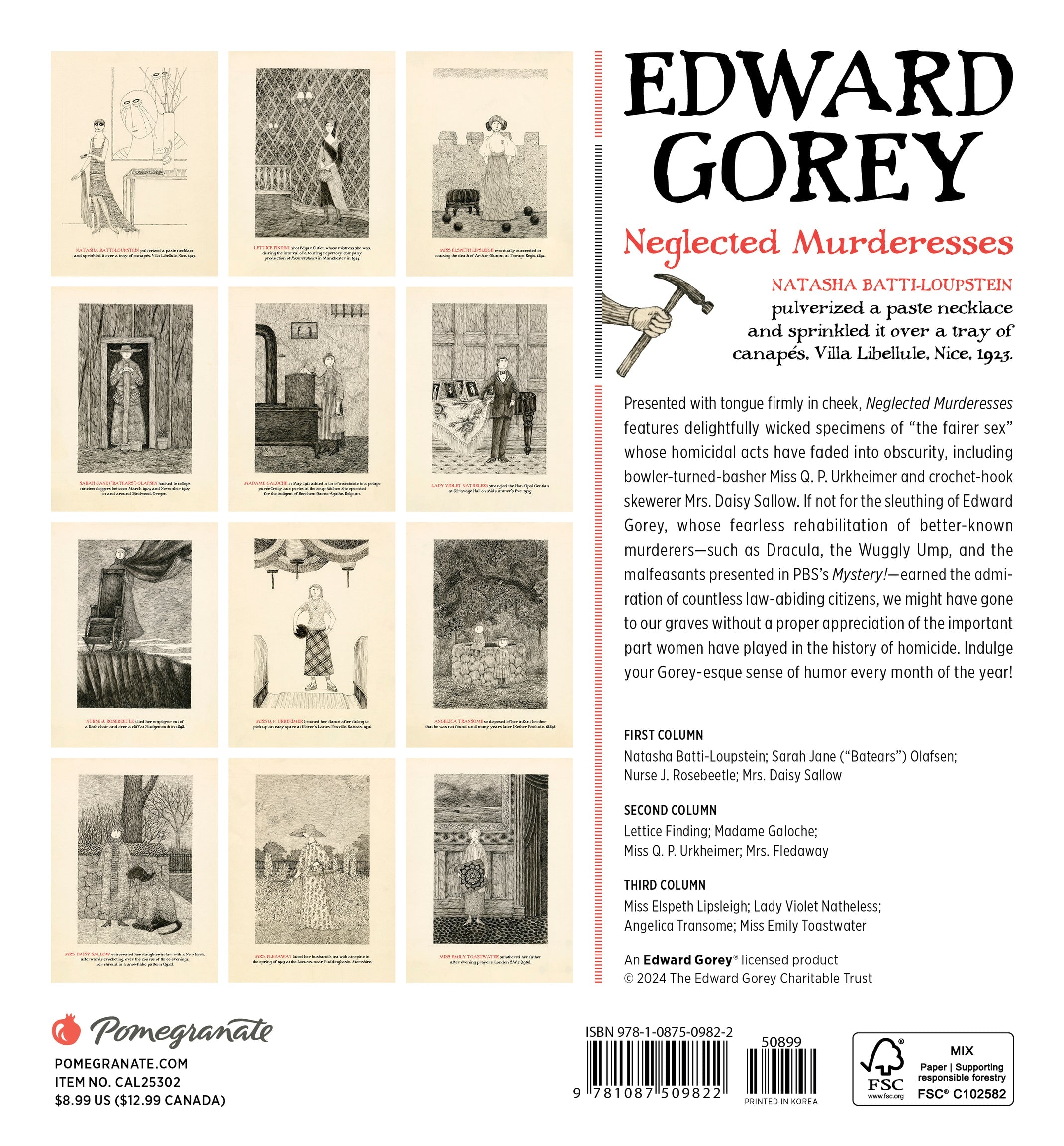 Edward Gorey Neglected Murderesses 2025 Mini Wall Calendar    