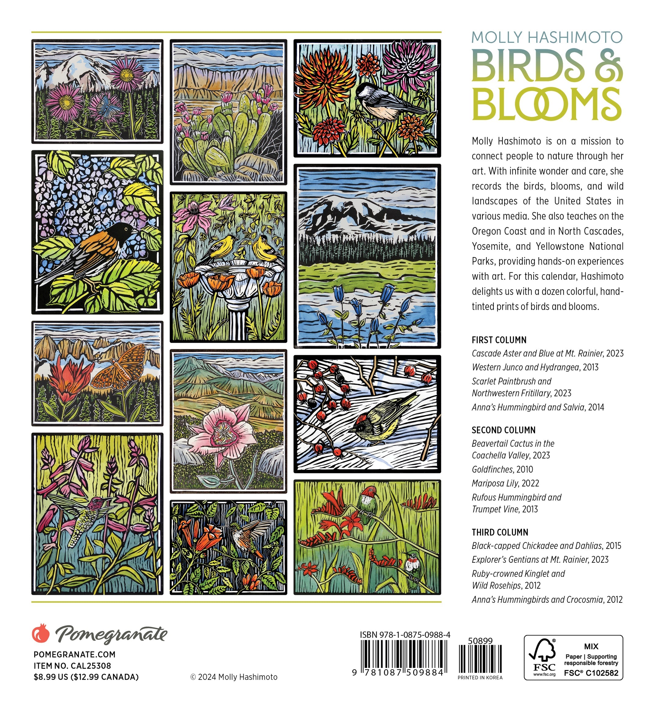 Molly Hashimoto Birds & Blooms 2025 Mini Wall Calendars    