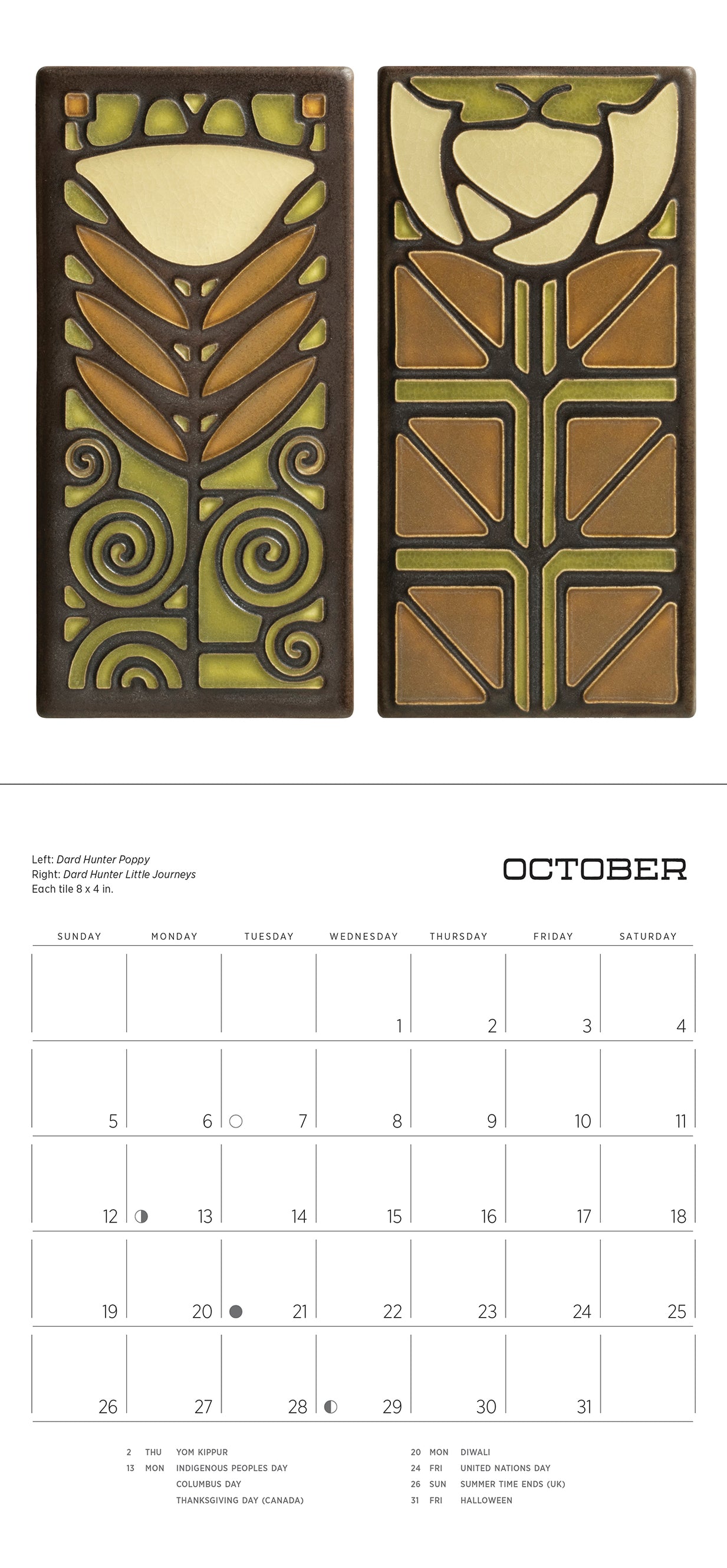 Arts & Crafts Tiles - Made by Motawi Tileworks 2025 Mini Wall Calendar    