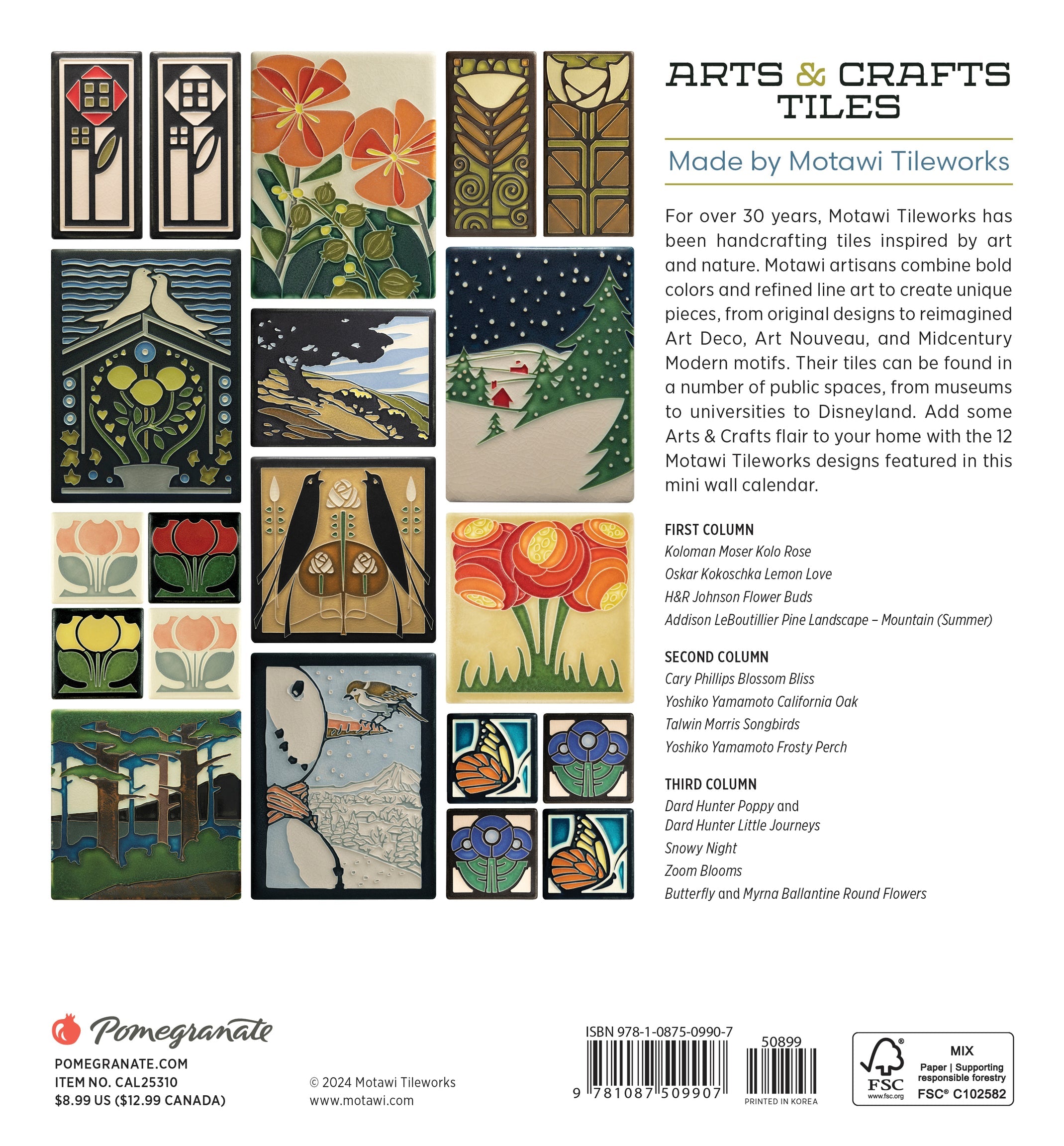 Arts & Crafts Tiles - Made by Motawi Tileworks 2025 Mini Wall Calendar    