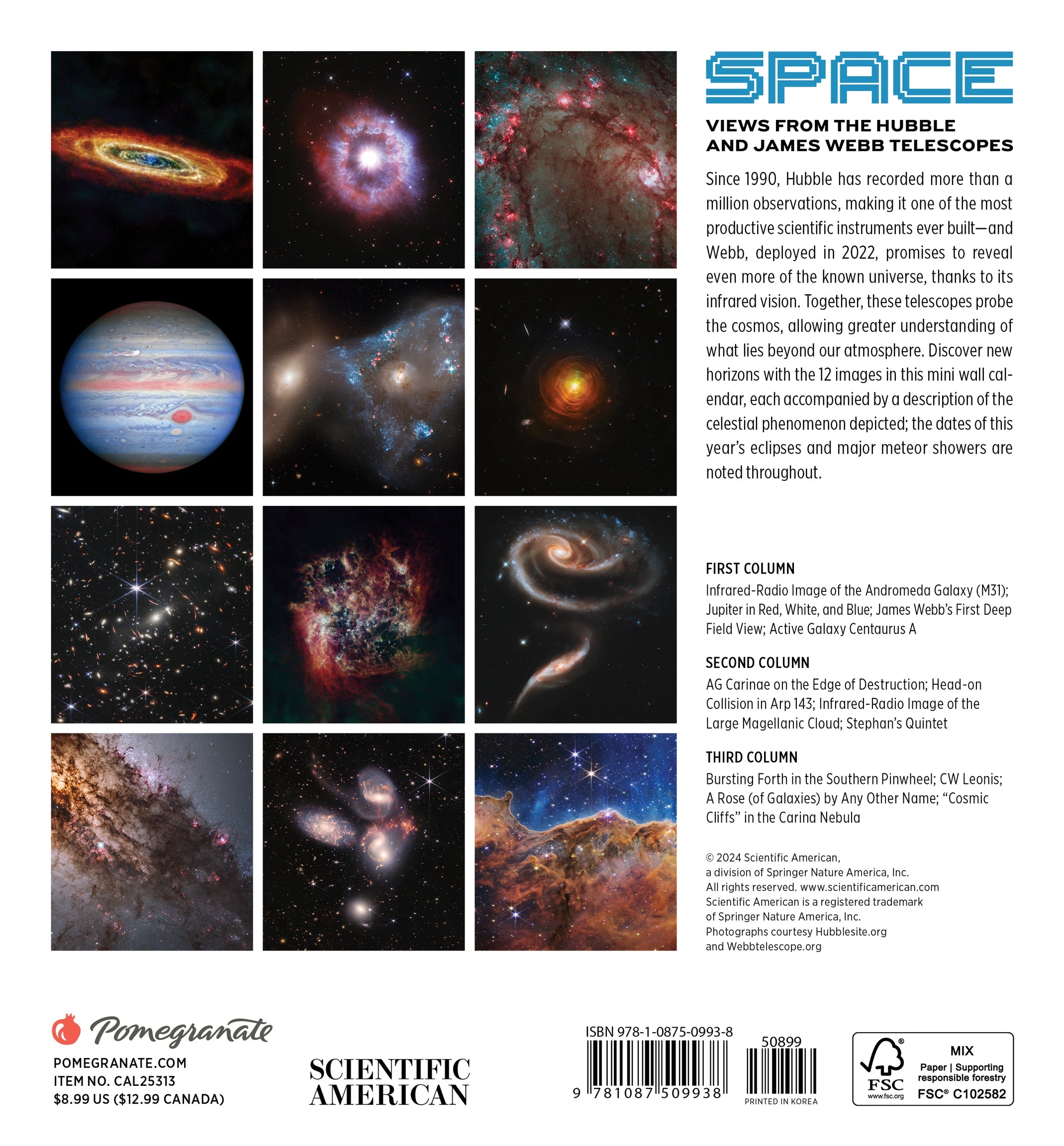 Space - Views From The Hubble and James Web Telescopes 2025 Mini Wall Calendar    