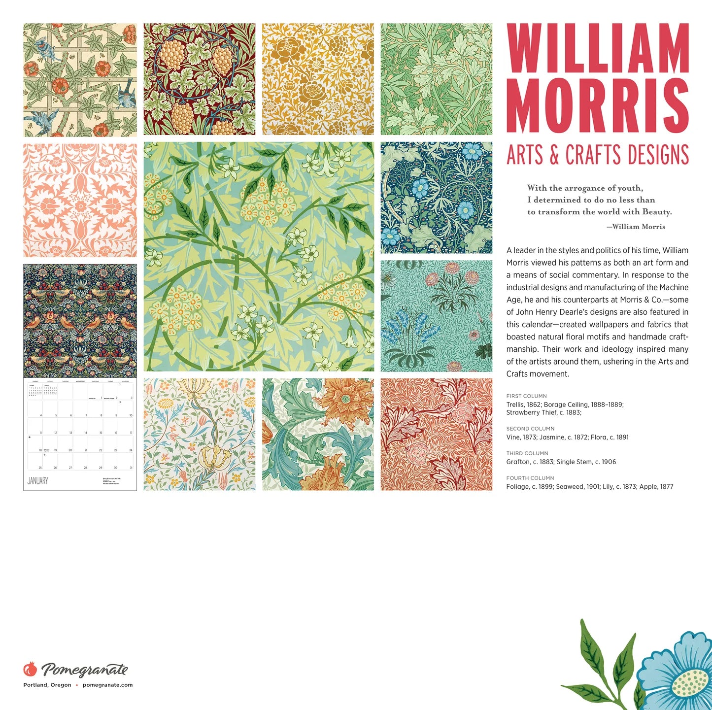 William Morris Arts & Crafts Designs 2026 Wall Calendar