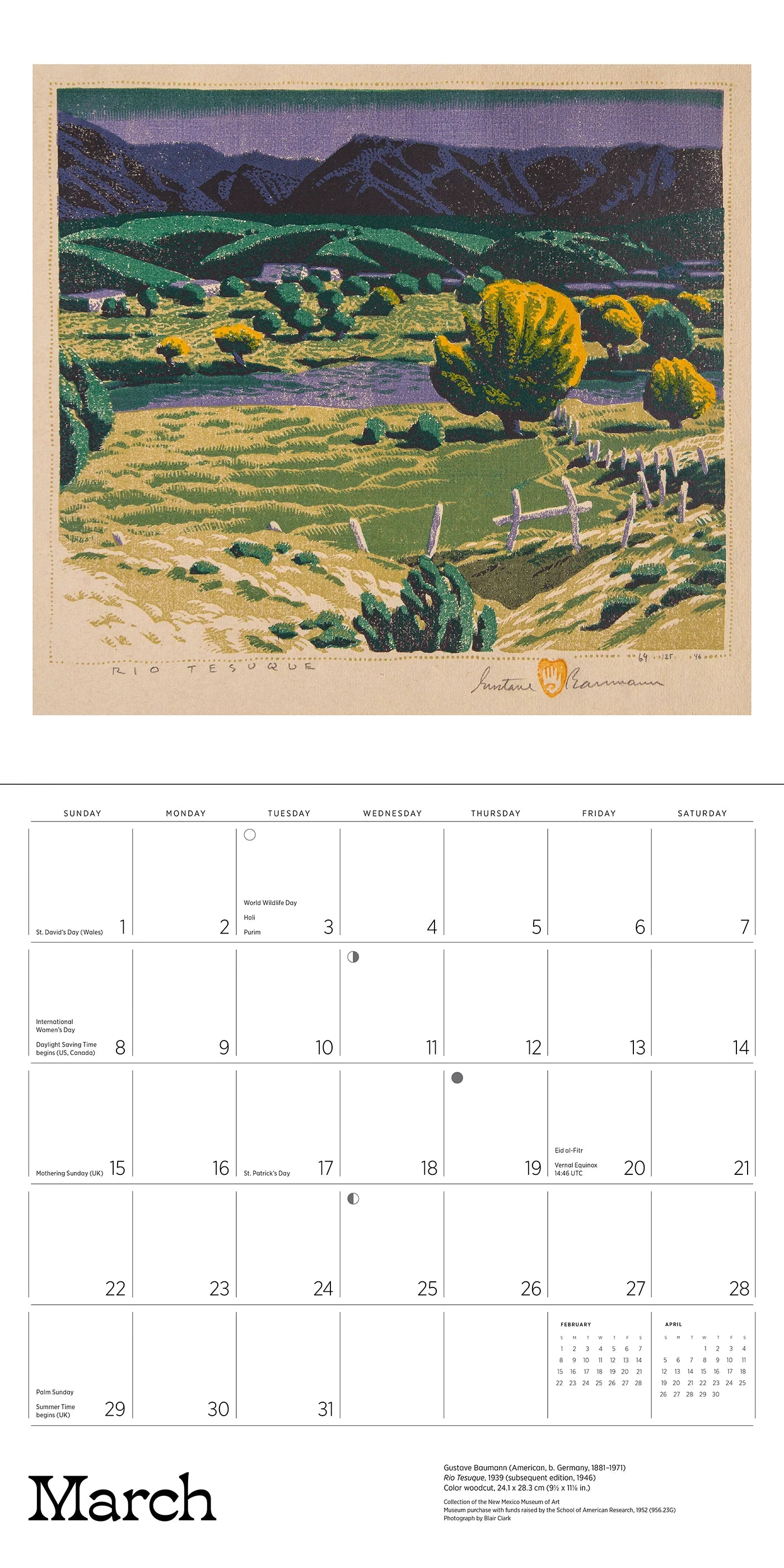A Small, Untroubled World: The Art of Gustave Baumann 2026 Calendar
