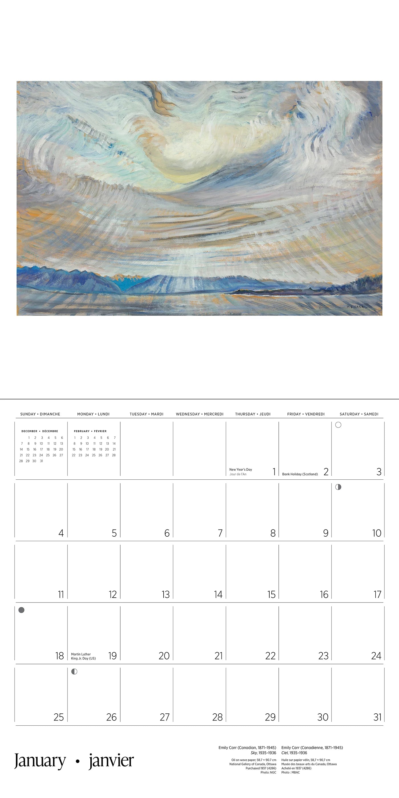 Emily Carr 2026 Wall Calendar
