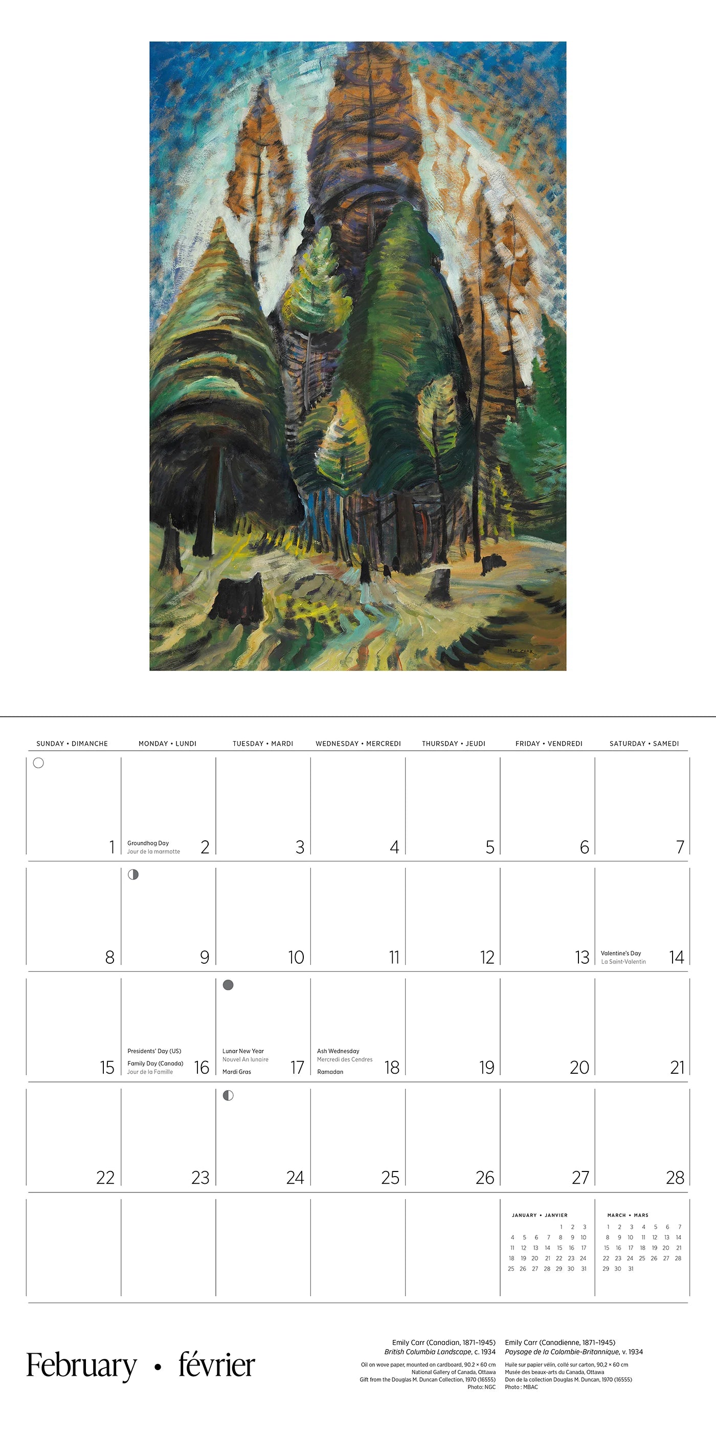 Emily Carr 2026 Wall Calendar